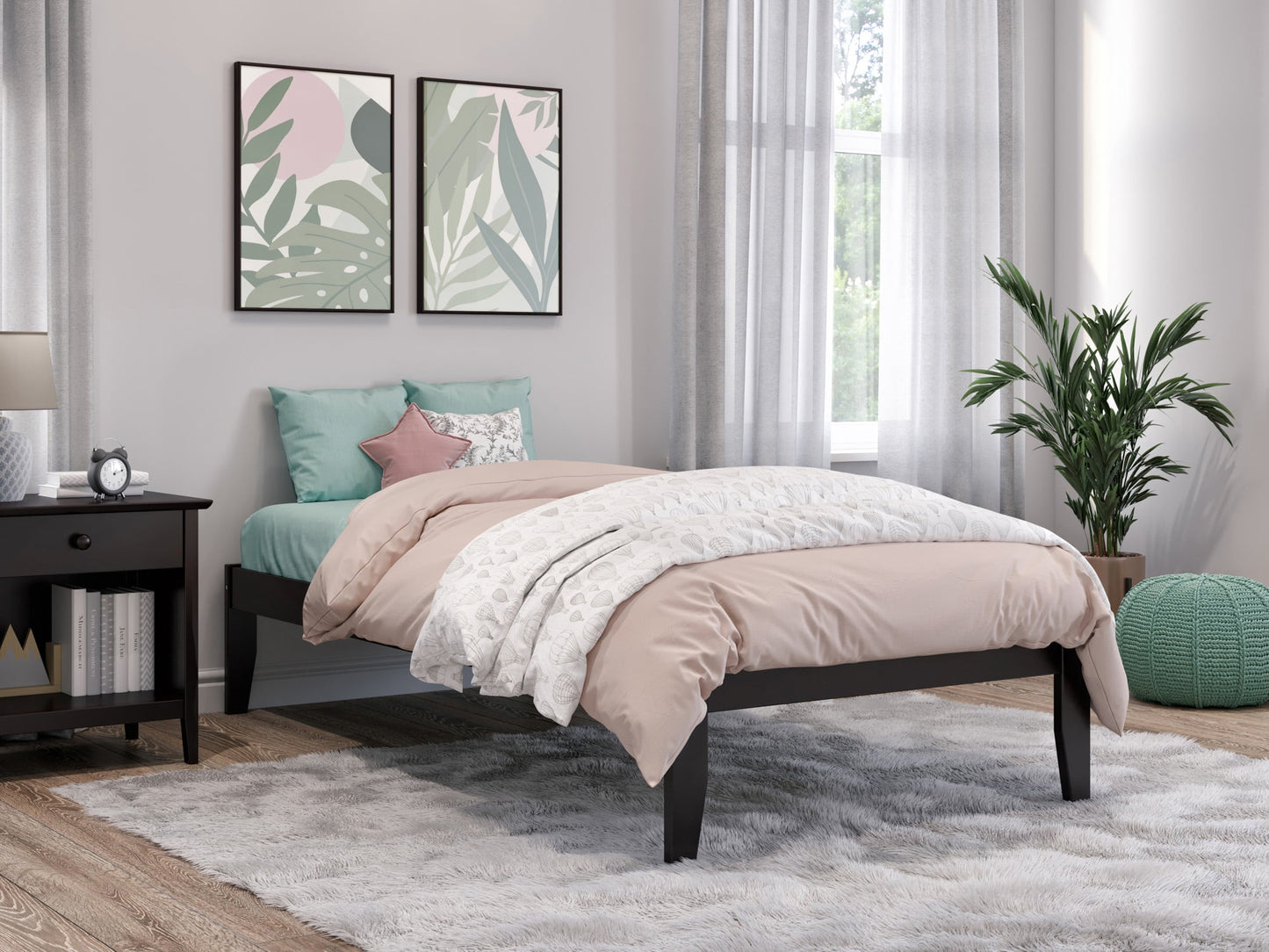 AFI Colorado 14" Wood Platform Bed Frame with 2 USB Ports, Twin, Espresso