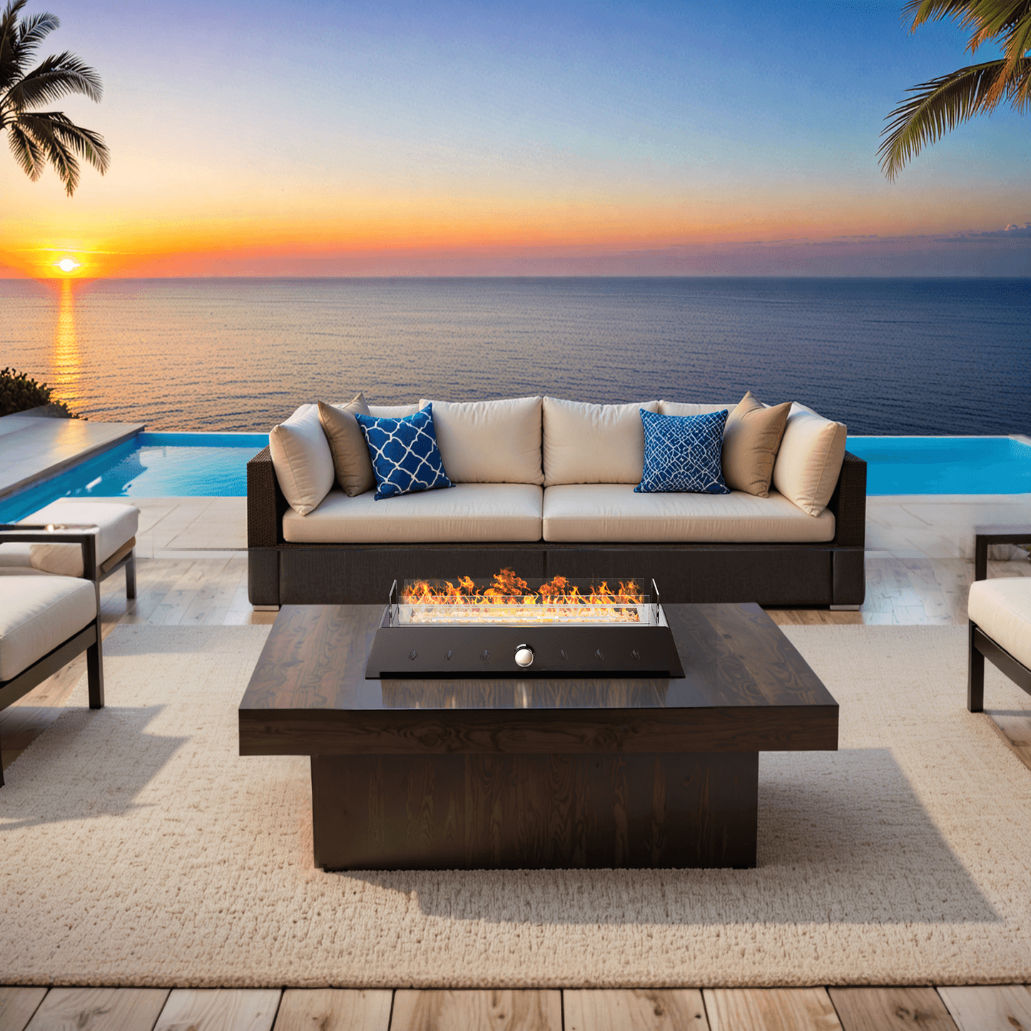 AJ Enjoy 40,000 BTU Tabletop Propane Fire Pit, 28'' Outdoor Rectangle Steel Fireplace with Wind Glass Shield, Laval Rocks