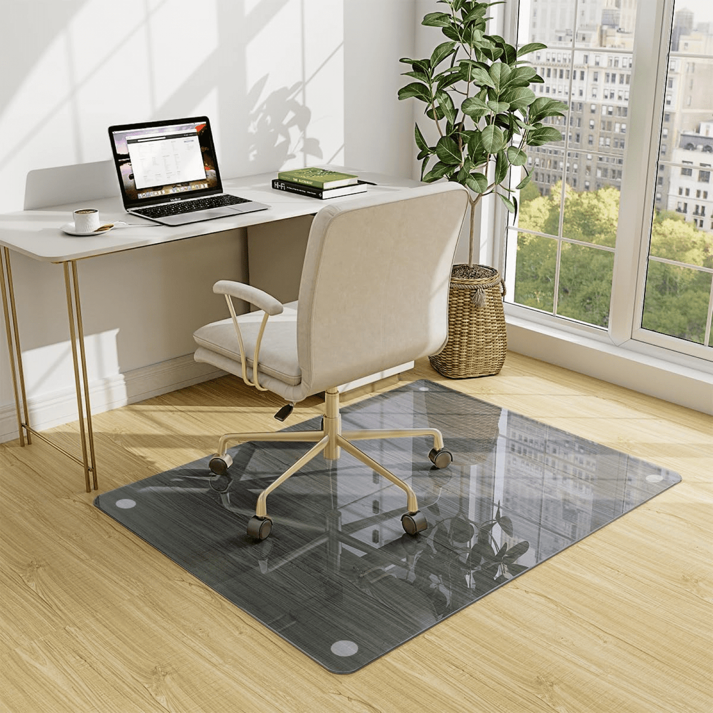 AUROMIR 36"x46" Tempered Glass Office Chair Mat for Carpeted or Hardwood Floors,Gray