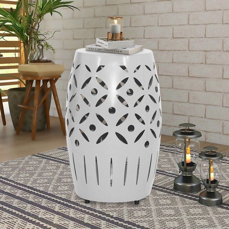 Abble 18’’White Geometric Cut Iron Side Table