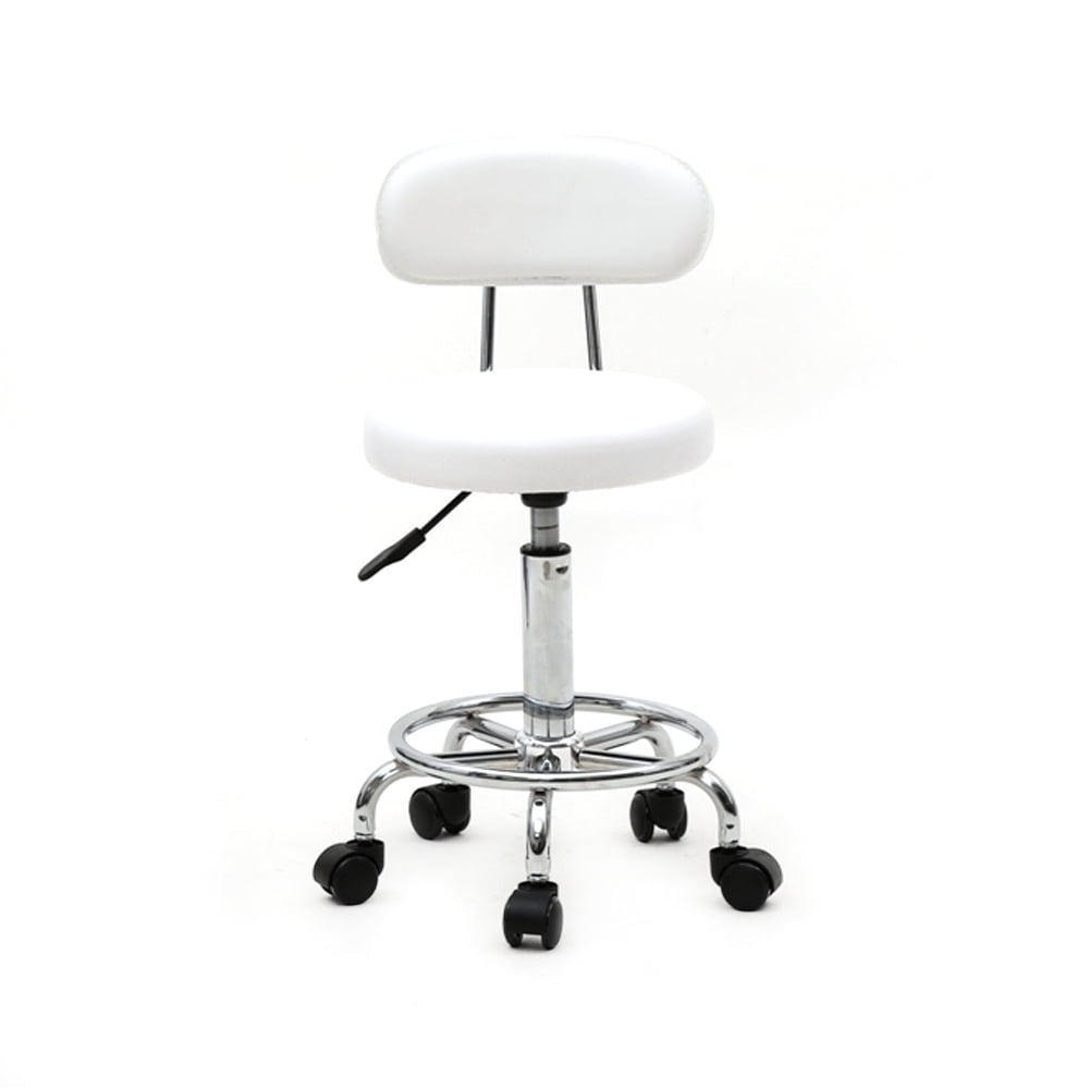 Adjustable Salon Stool with Backrest, PU Leather Sponge Iron Plating Chrome 360° Swivel Stool, Anti-slip Anti-rust Portable Stool for Salon Home Office