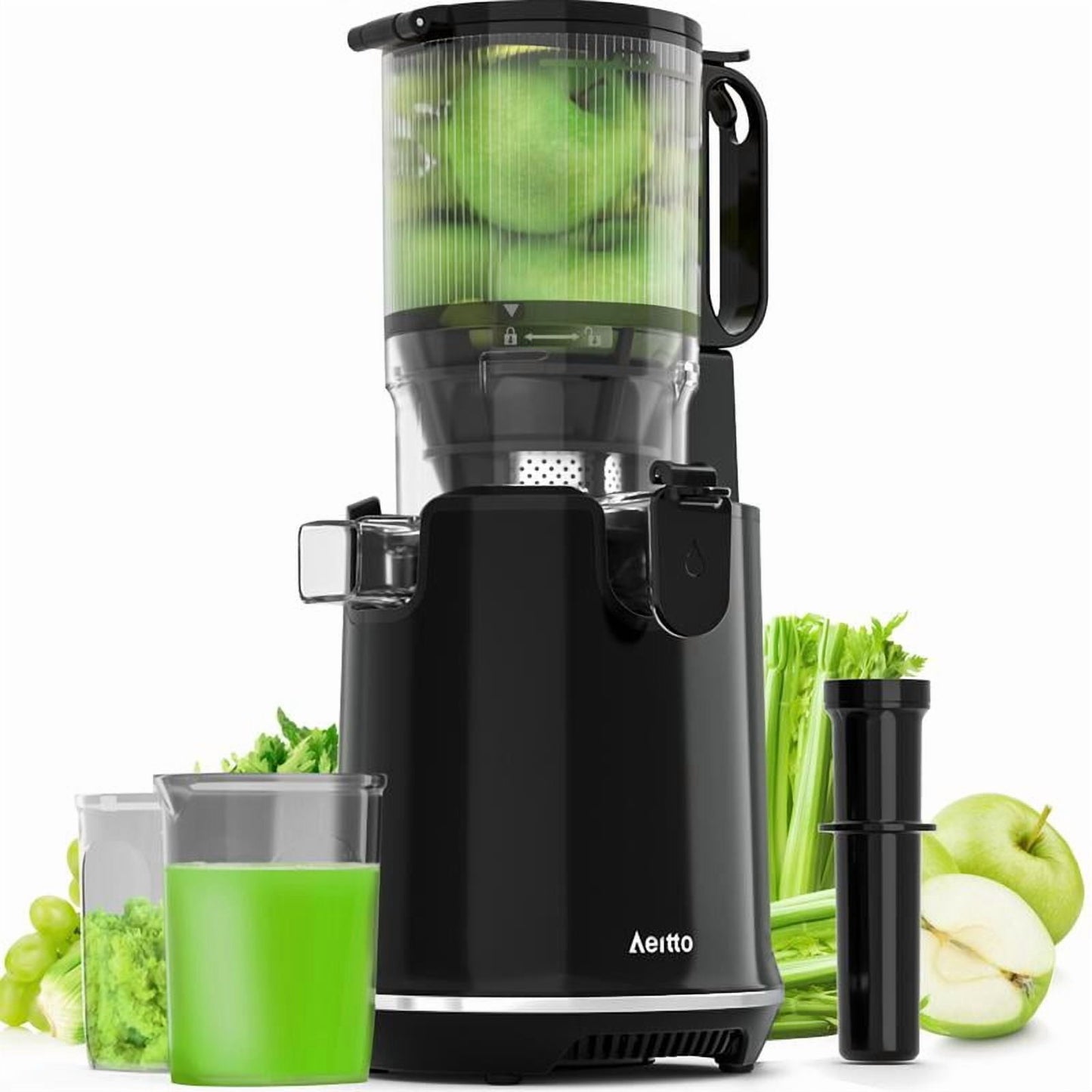 Cold Press Juicer with 5.3" Large Feed Chute,1.7L Large Capacity, 250W Whole Masticating Juicers for Vegetable and Fruit, High Juice Yield, Easy to Clean with Brush, Ice Fruit, BPA-Free
