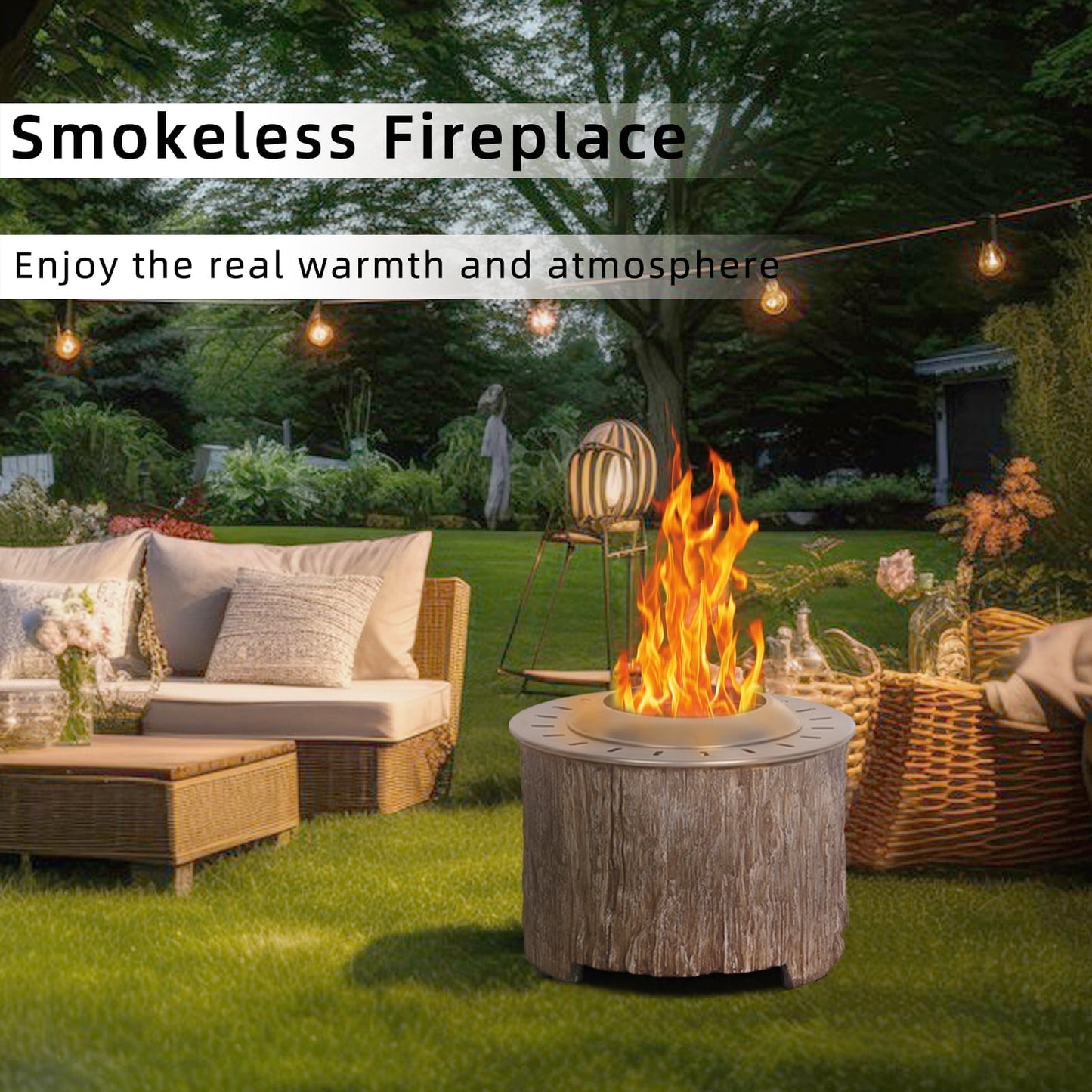 Afterglow Smokeless Firepit With Wood Pellet/Twig/Wood As The Fuel,Woodgrain Finish