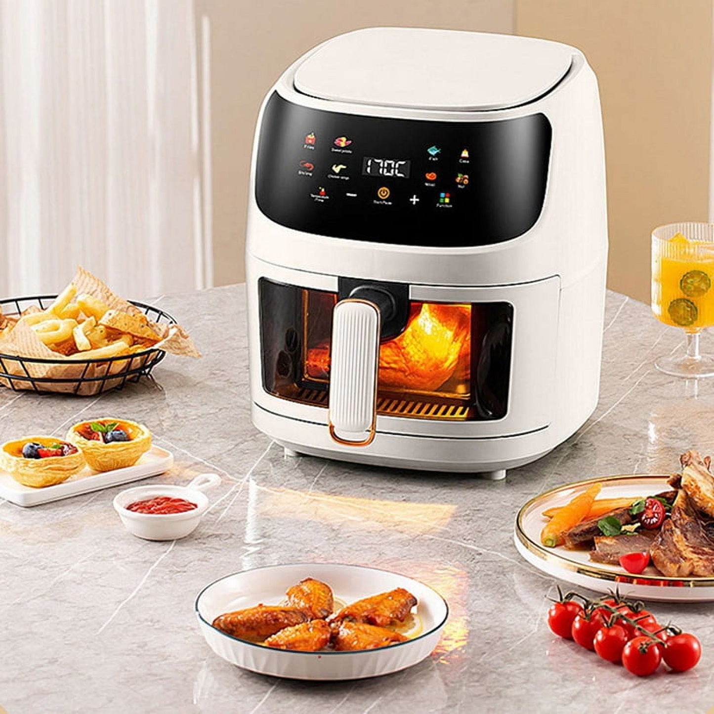 Air Fryer Smart Touch Screen Visual Electric White US Plug