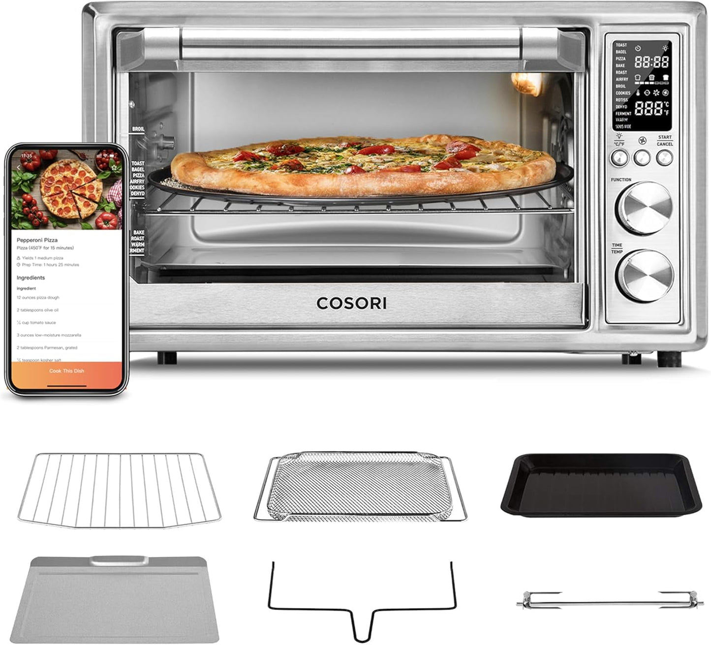 Air Fryer Toaster Oven Combo 13-in-1, 32Qt APP & Voice Control Convection Oven Countertop, Bake, Broil, Roast, Dehydrate, Sous Vide, 134 Recipes & 4 Accessories