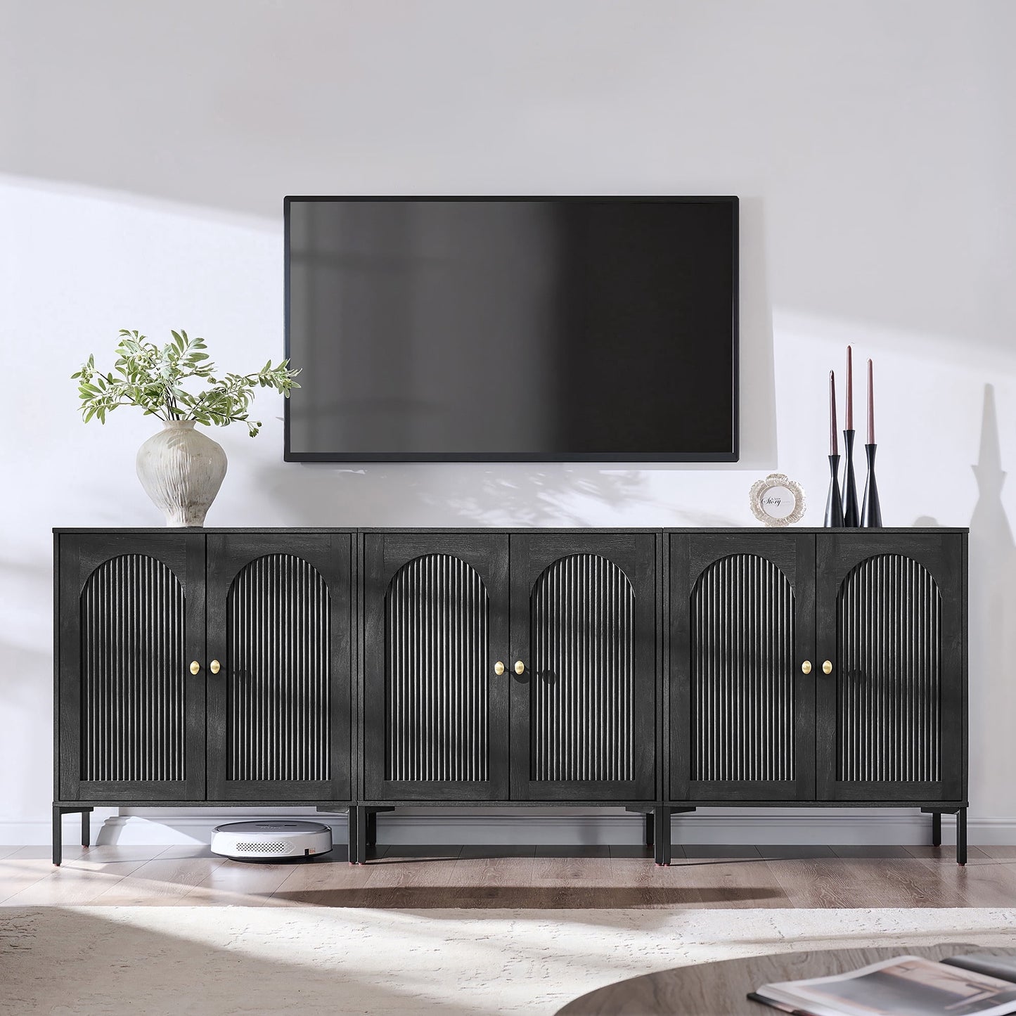 SinCiDo Modern TV Stand for TVs up to 65", Wood Entertainment Center w/Adjustable Shelves, 61.75‬"W Media Console Cabinet for Living Room