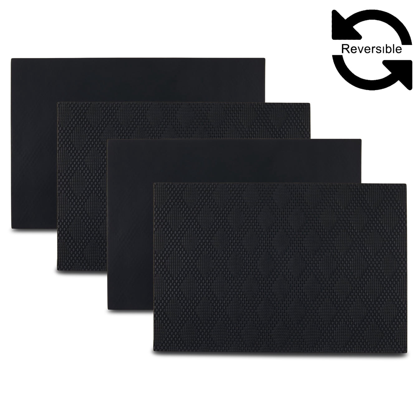 Ala Carte by Dainty Home Basel Diamond Textured Faux Leather Placemats – Set of 4, Reversible, Non-Slip, Washable, Heat & Tear Resistant – 12x18 in Dining Table Mats