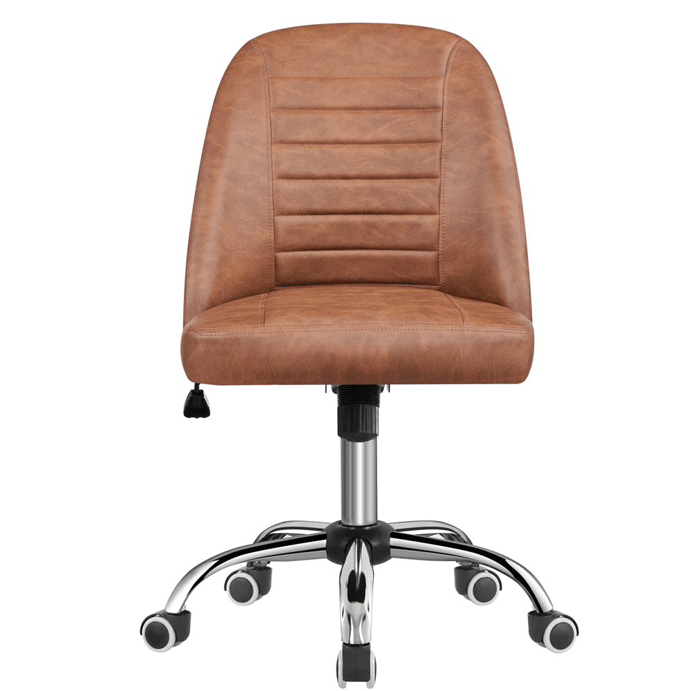 Alden Design Silla de Escritorio de Cuero Sintético con Ruedas y Altura Ajustable con Base de Metal Cromado, Marrón Retro