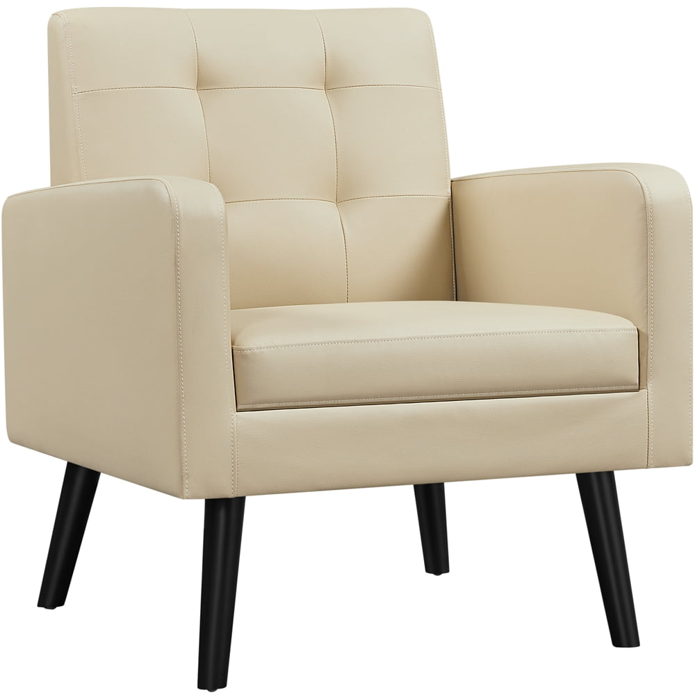 Alden Design Modern Faux Leather Tufted Accent Chair for Living Room, Retro Brown