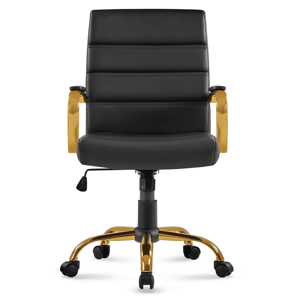Alden Designs Silla de Oficina Ejecutiva Giratoria de Respaldo Medio con Estructura de Metal y Brazos, Blanca
