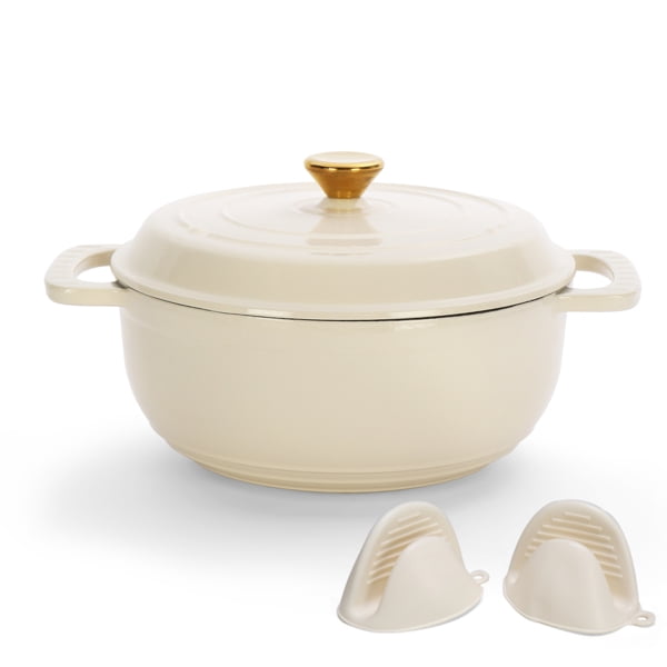 Alvantor 5QT Enameled Cast Iron Dutch Oven with Lid, Round Braising Pot, Oven Safe 500°F, Induction Compatible, Ceramic White