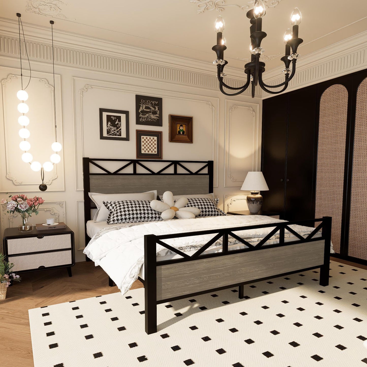 Alvantor Full Size Bed Frame with Headboard, Heavy-Duty Bed Frame, No Box Spring Needed, Easy Assembly Black