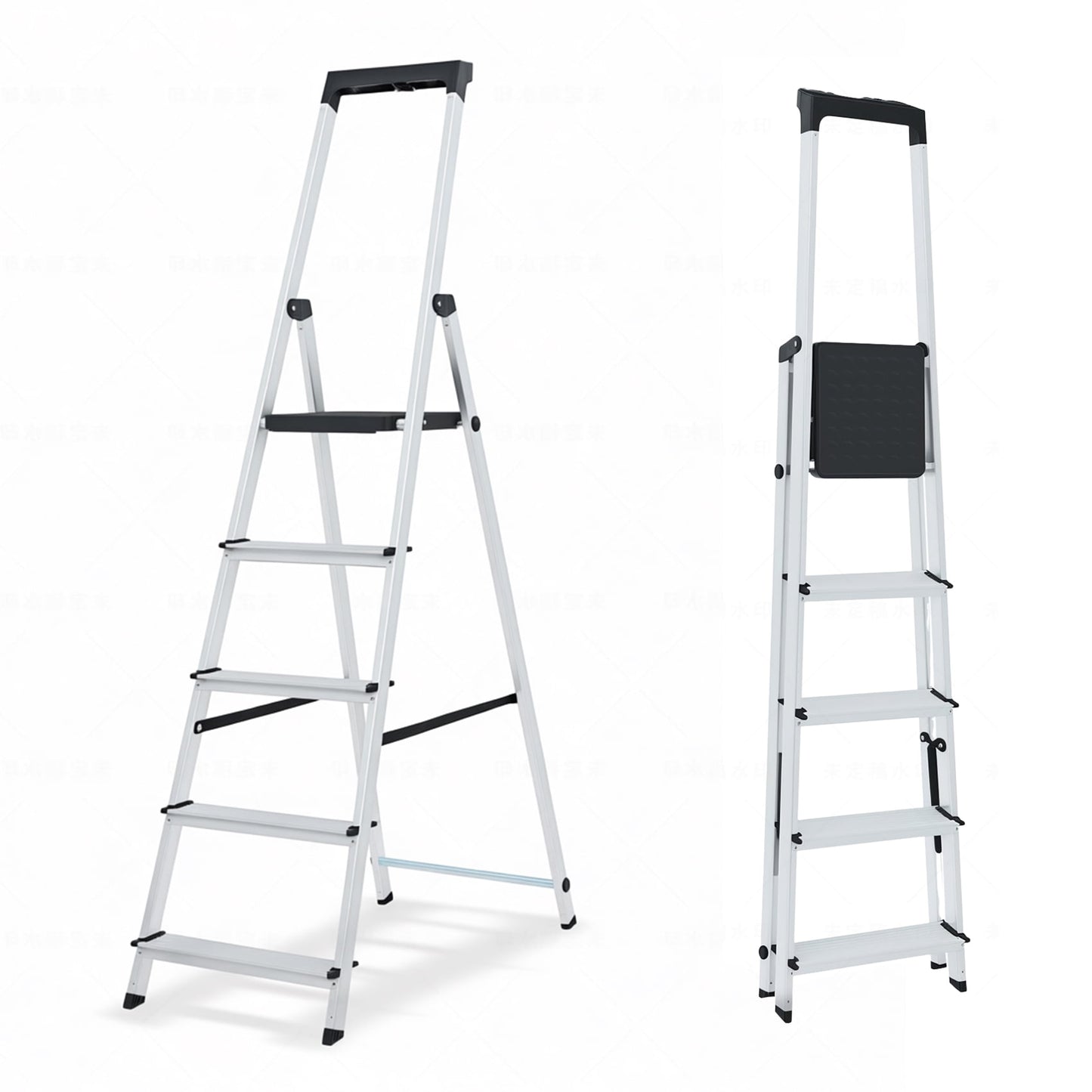 Alvantor Step Ladder,5-Step Folding Ladder,Heavy Duty 330 lbs Capacity, Anti-Slip Wide Steps & Handrail, Lightweight Aluminum Step Stool with Tool Tray