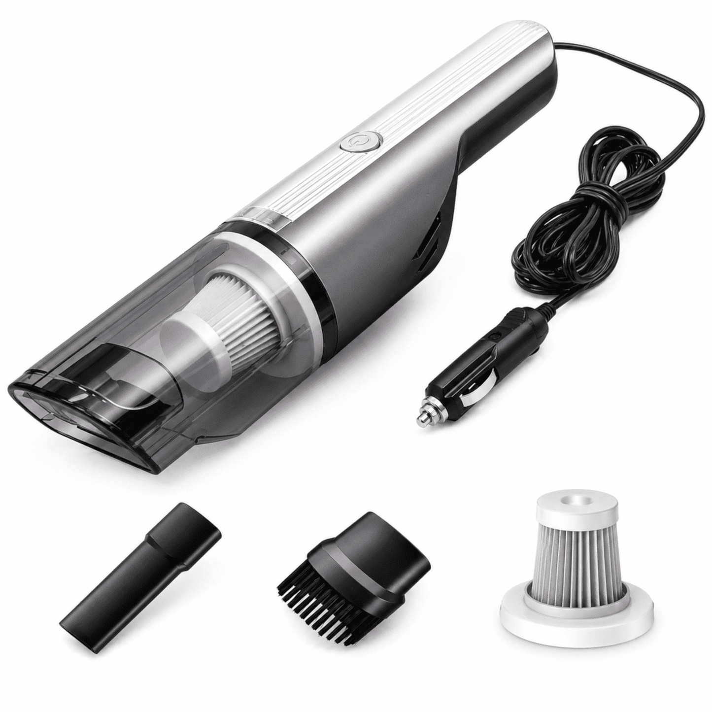 Alvantor Wired Portable Car Vacuum Cleaner with HEPA Filter, LED Light and Attachments, Silver
