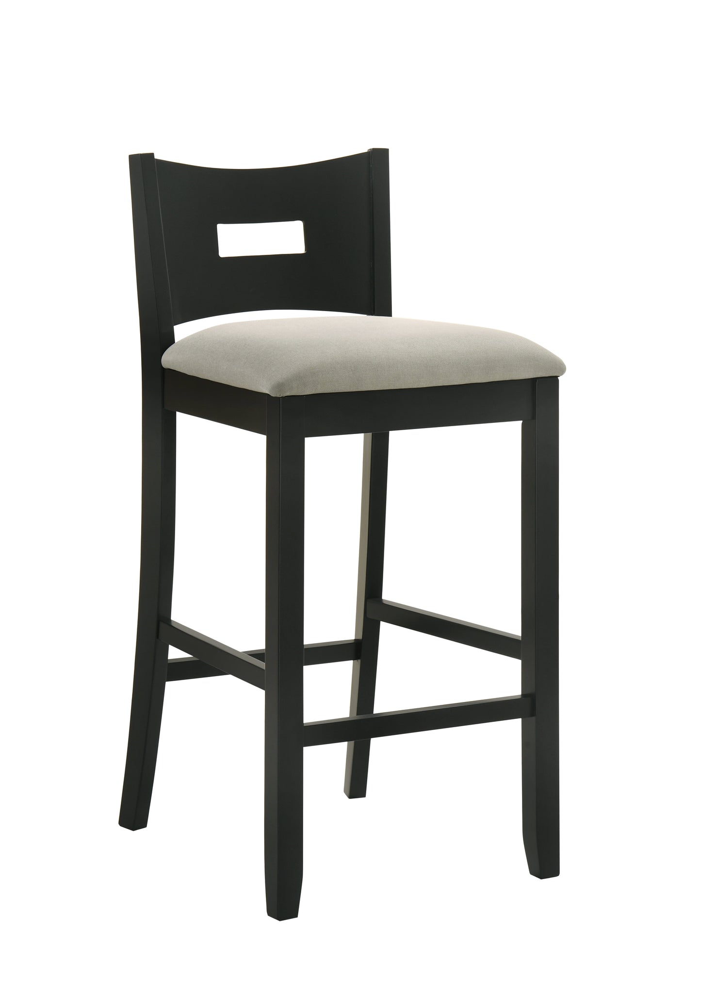 Armen living Ren 30 in. Matte Black Bar Height Rubberwood Barstool with Fog Fabric Seat