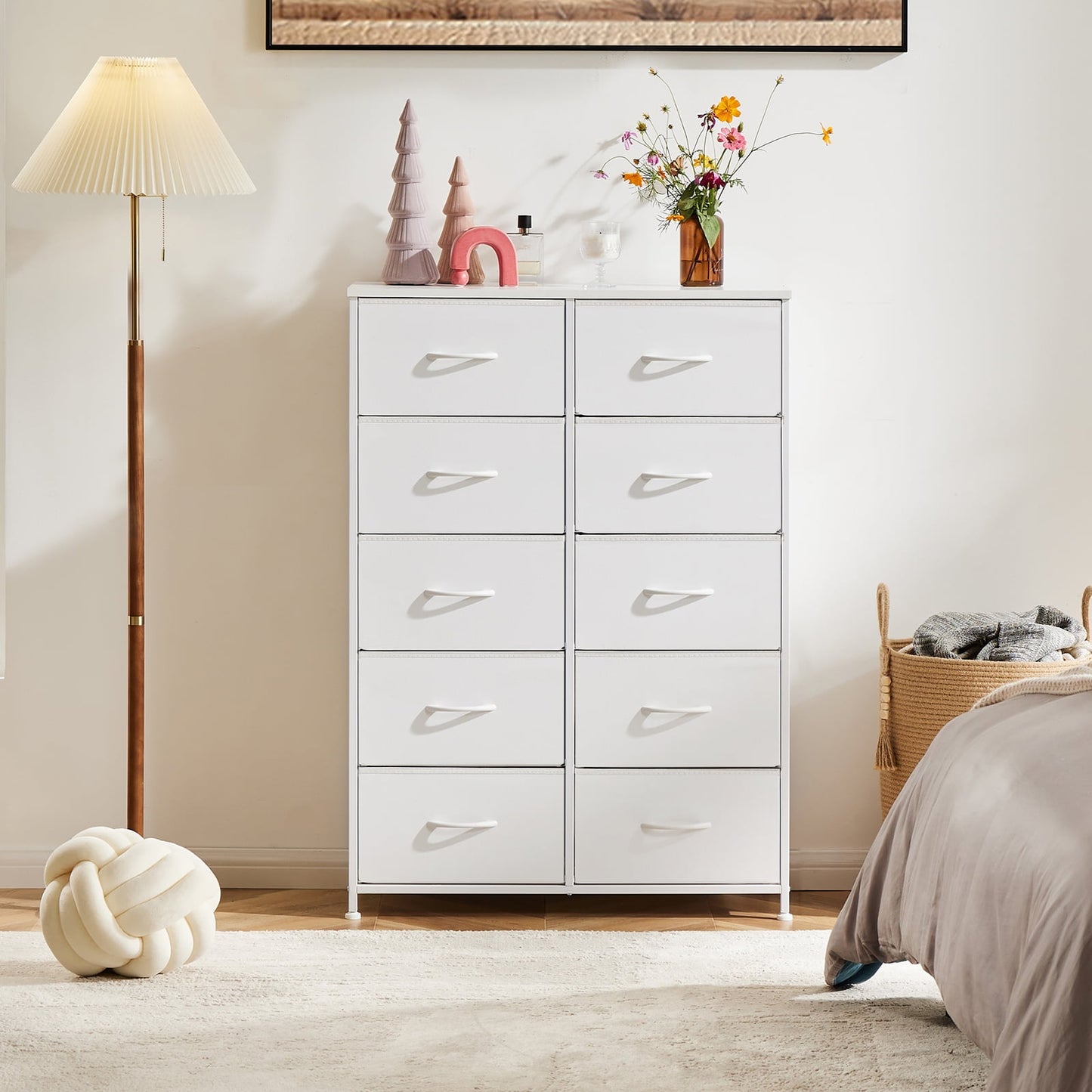 Aukfa Cómoda de 8 Cajones, Cómoda Alta de Tela y Cómoda para Dormitorio, Estructura de Metal, Gris