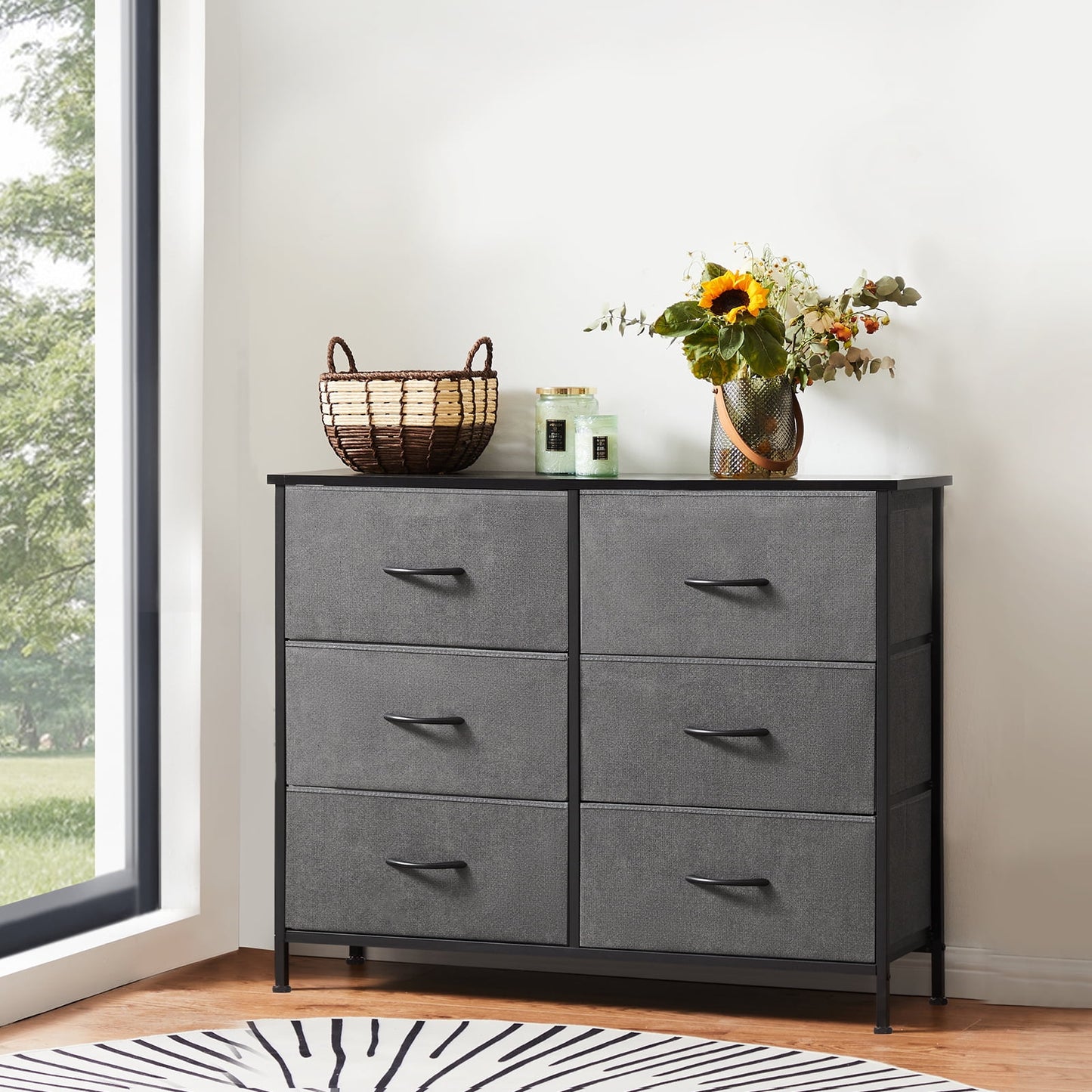 Aukfa 6 Drawer Dresser,Wide Chest of Drawers for Bedroom with Metal Frame for TV,Gray