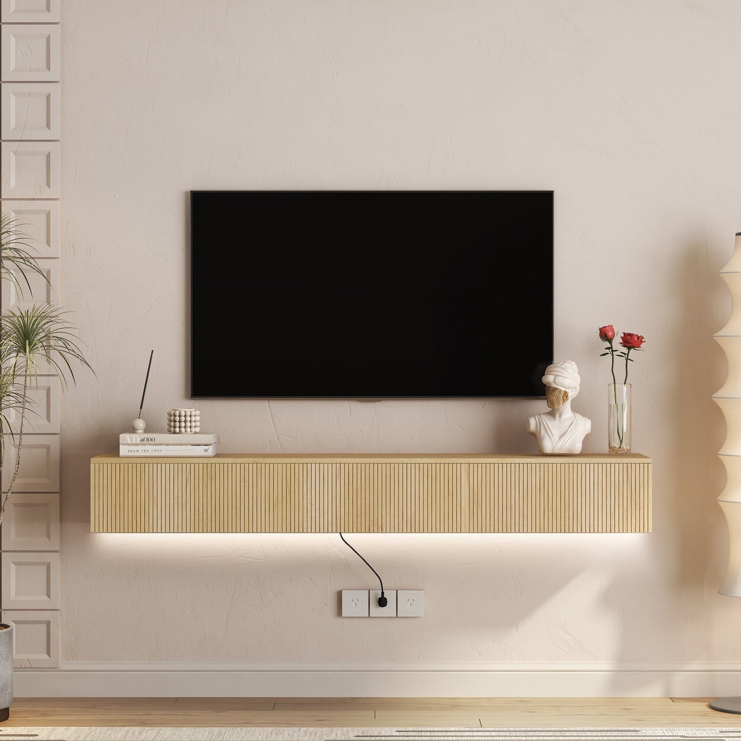 Aukfa Modern Floating TV Stand Wall Mounted for TVs up to 70 with 16 Color LEDs, White