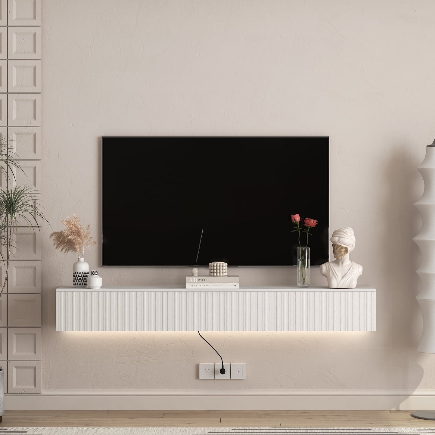 Aukfa Modern Floating TV Stand Wall Mounted for TVs up to 70 with 16 Color LEDs, White