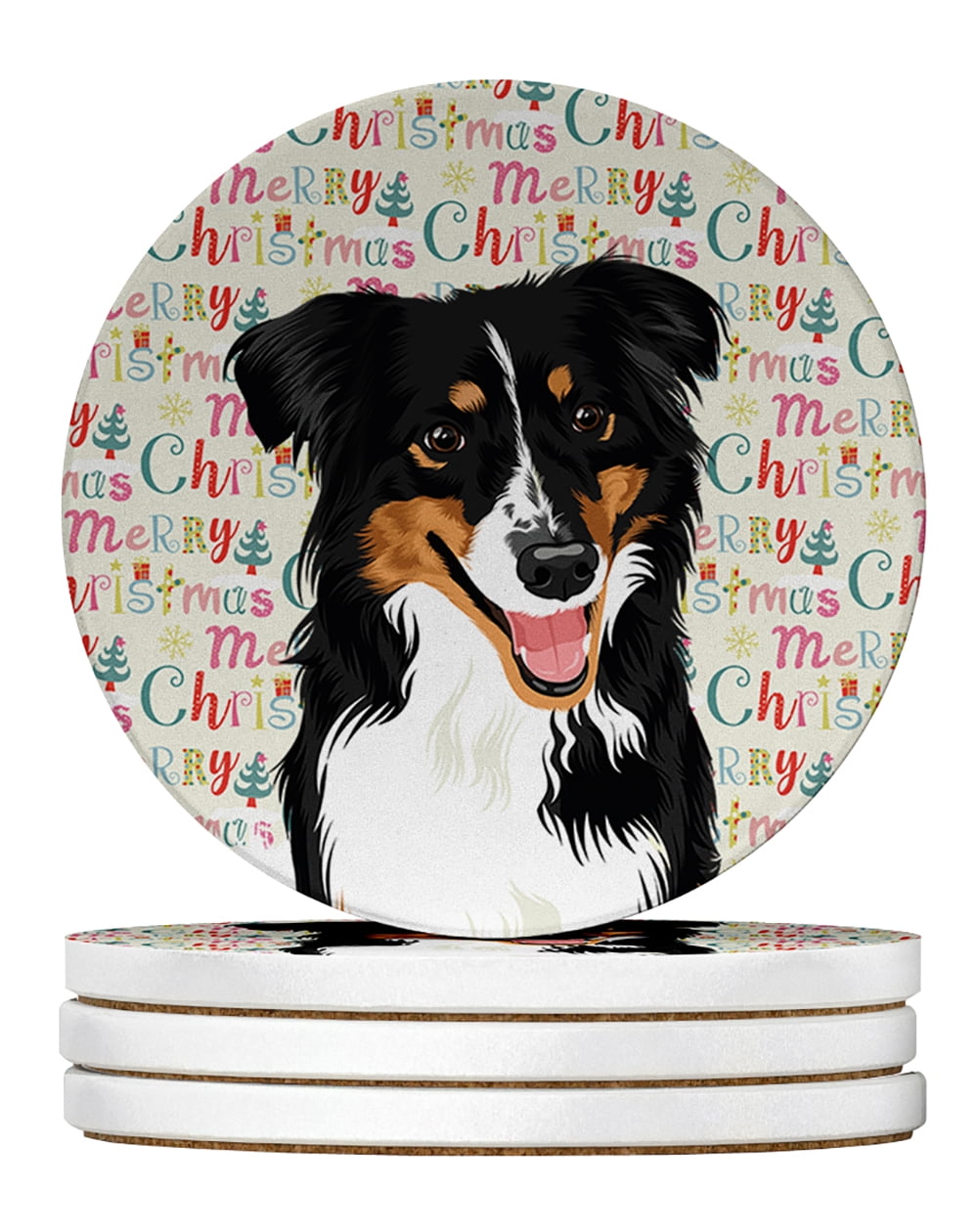 Australian Shepherd Black Tricolor #3 Christmas Large Sandstone Coasters Pack of 4 4 in x 4 in