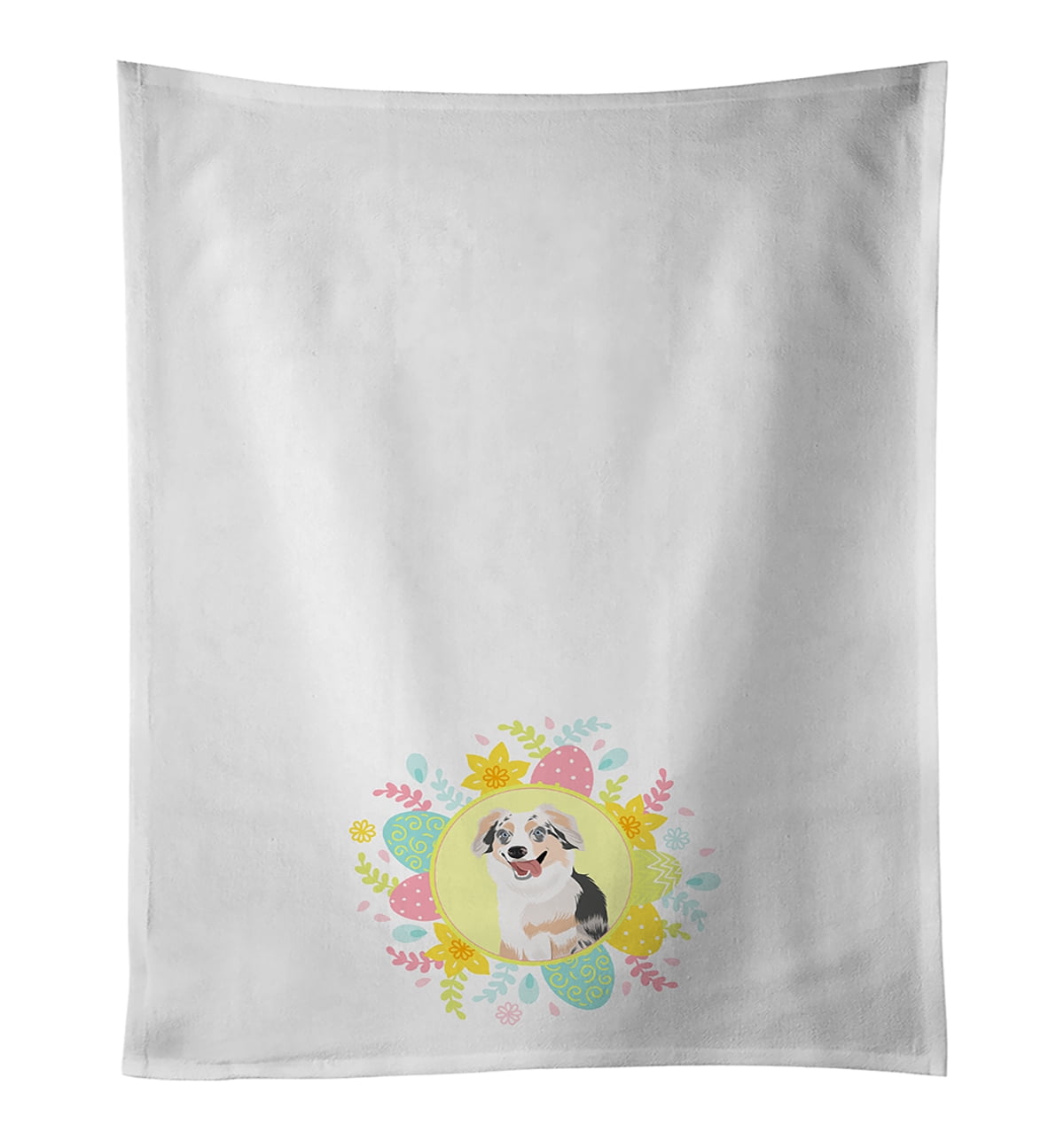 Australian Shepherd Blue Merle Puppy #1 Easter White Kitchen Towel Set of 2 19 in x 28 in