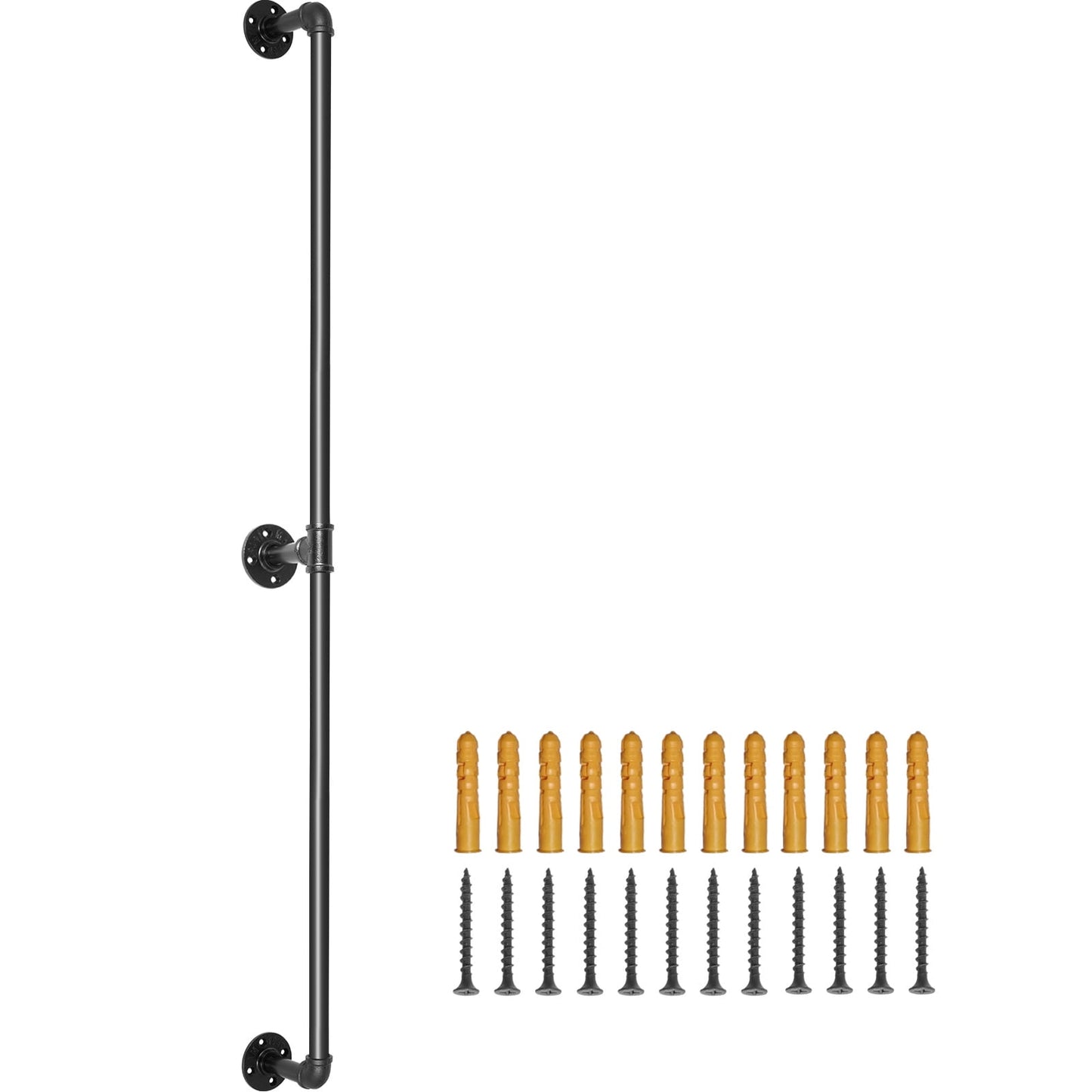 VEVOR Pipe Stair Handrail, 6FT Staircase Handrail, Industrial Pipe Handrail with Wall Mount Support, Round Corner Wall Handrailings for Indoor, Outdoor