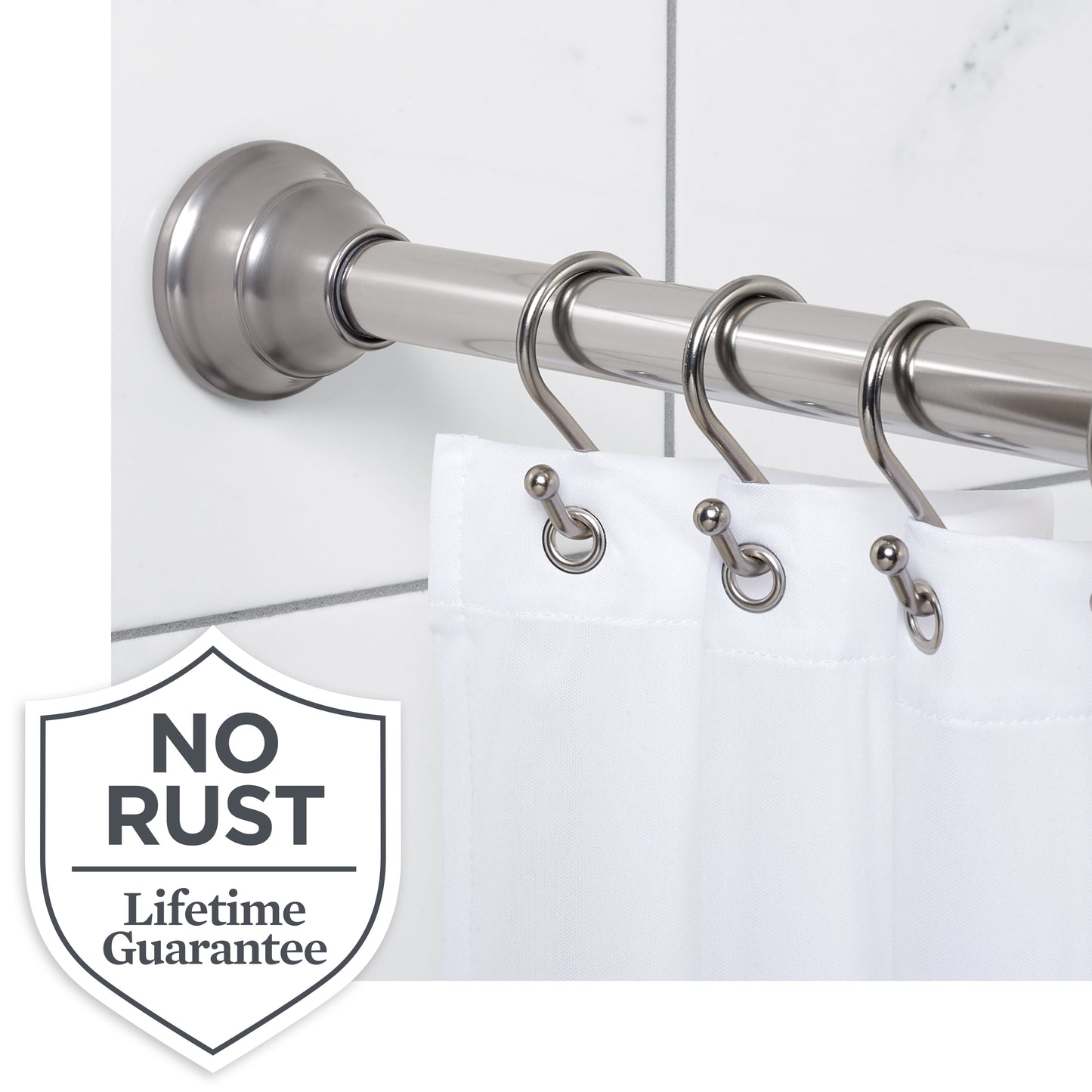 Better Homes & Gardens Wave Finial No Rust 43†to 72†Adjustable Tension Shower Curtain Rod, Nickel