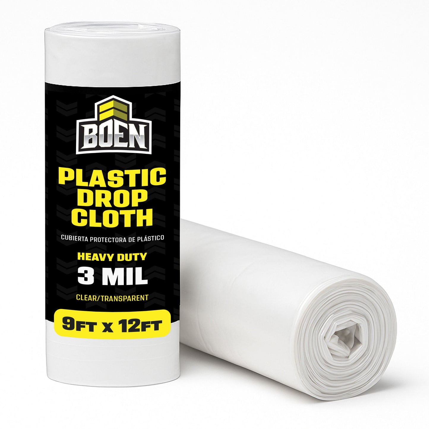 BOEN Paño de Plástico 9x12 – Paquete de 12 Rollo de Lámina de Plástico de 3 Mil para Pintores – Cubierta Impermeable contra Polvo y Pintura para Muebles, Pisos, Mudanza y Aislamiento de Ventanas – Lona Desechable para Renovación Del Hogar