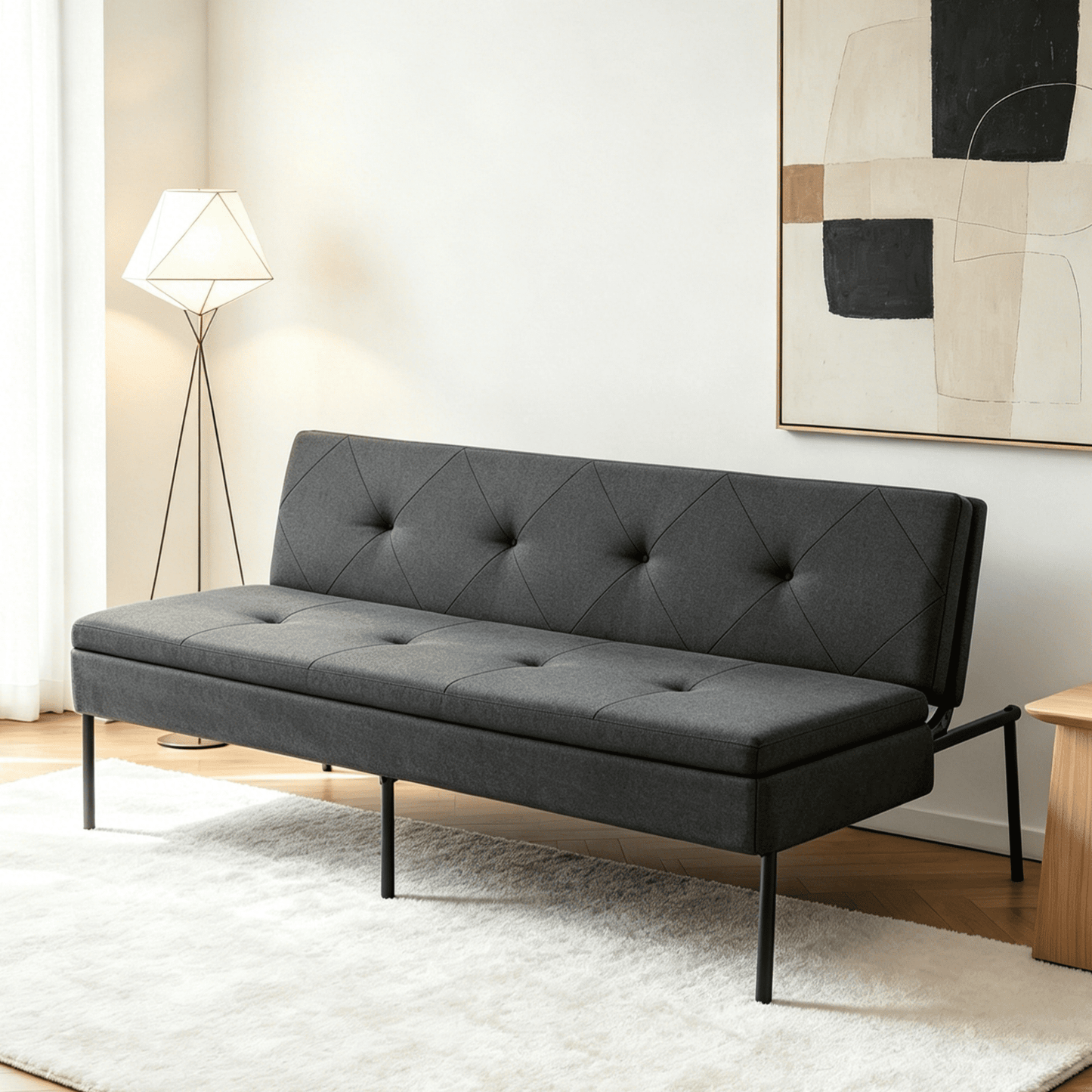 BSHTI 63.39" Velvet Convertible Futon Sofa Bed with 5-Position Adjustable Backrest , Twin Size Couch Sleeper Sofa for Living Room, Bedroom, Dormitory Navy blue&Green