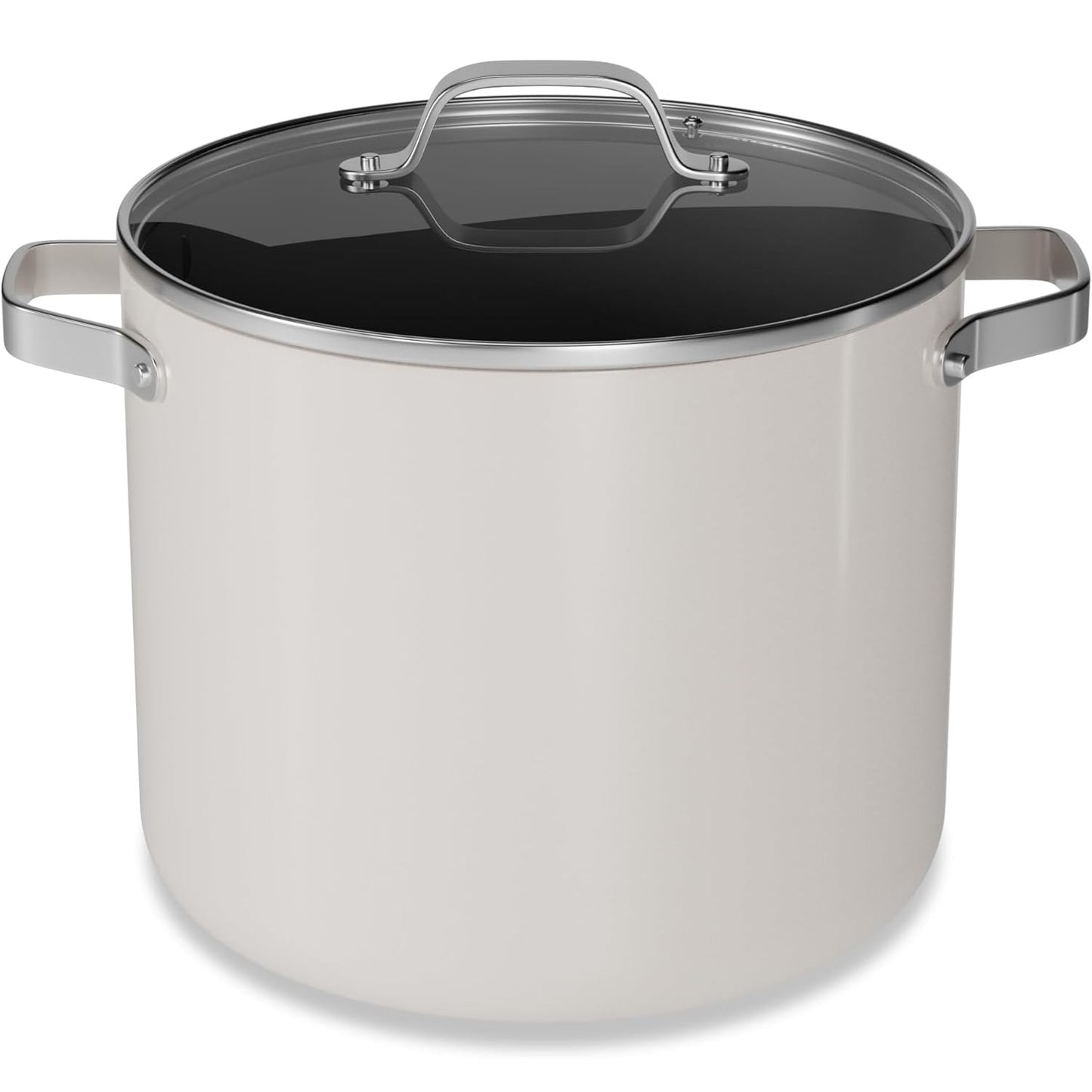 Bakken 16 Quart Ceramic Coated Stock Pot with Glass Lid, Nonstick, Oven Safe to 500°F, Stainless Steel Handles, All Stove Compatible, Cream