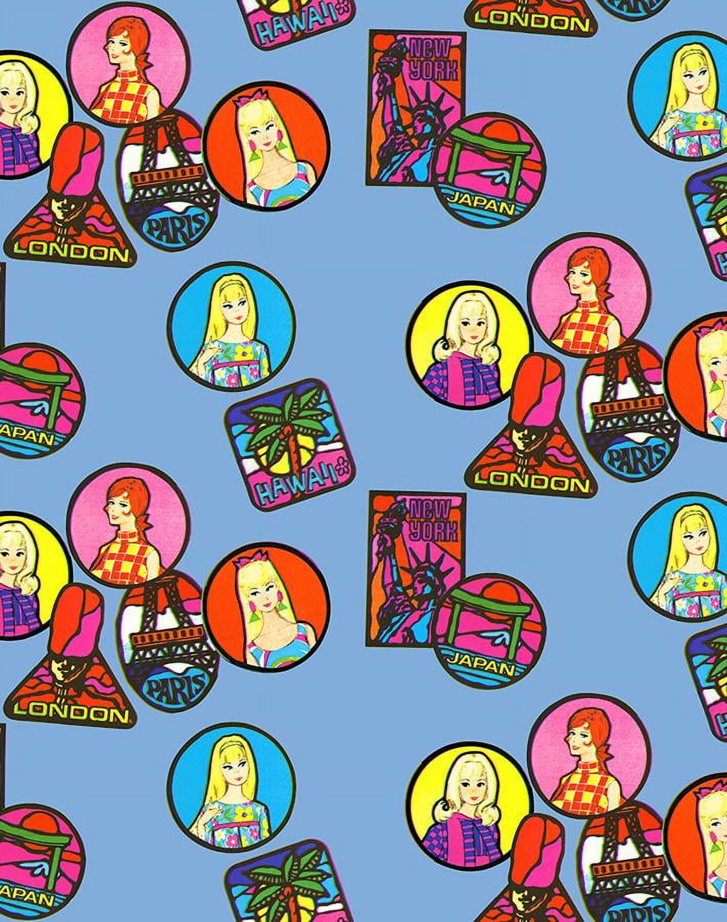 Barbie Travel Patches Removable Vinyl Wallpaper, Denim