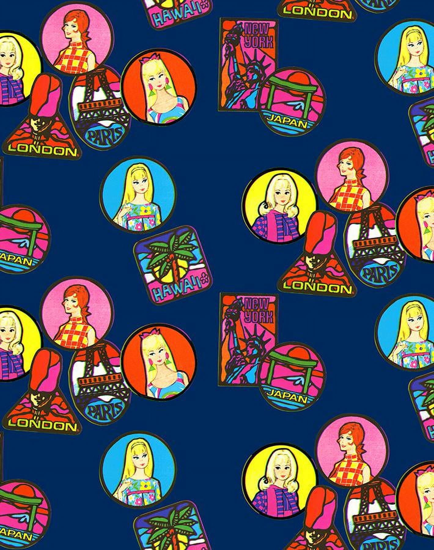 Barbie Travel Patches Removable Vinyl Wallpaper, Navy