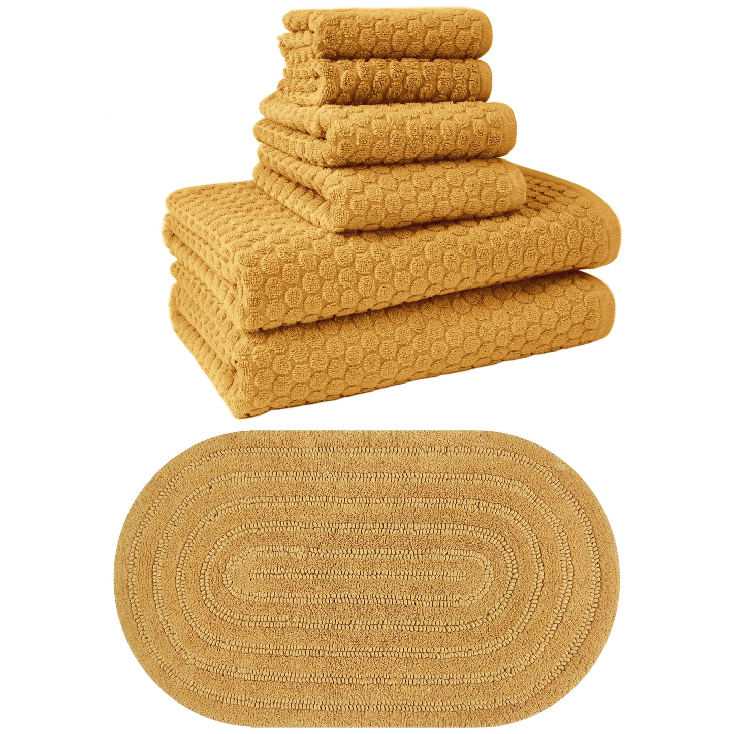 Beautiful by Drew Barrymore Complete Bathroom Set – Soft Cotton Towels, Oval Bath Rug, Yellow