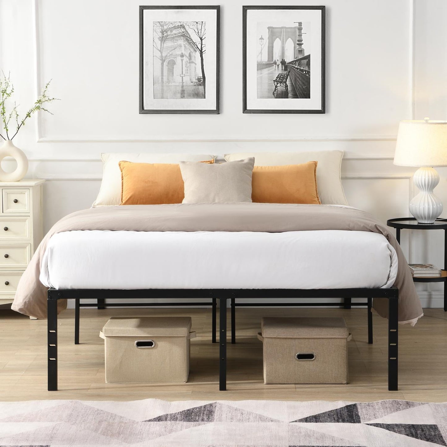 Bed Frame, Metal Bed Frame, King Size Bed Heavy Duty Platform with Reinforced Steel Slats, Quick Easy Assembly, No Noise, Black, 1000 lbs Weight Capacity, Under Bed Storage