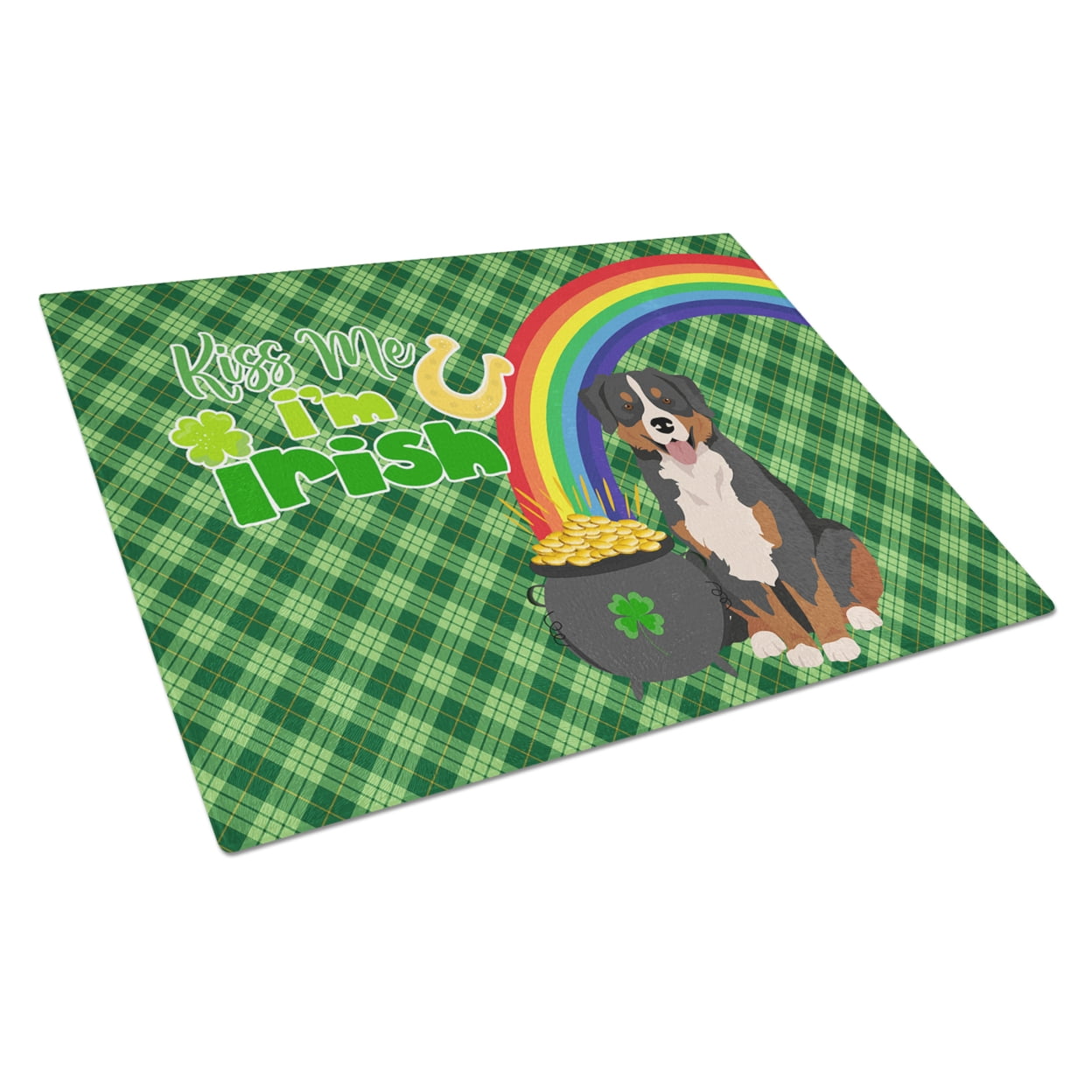 Bernese Mountain Dog St. Patrick's Day Glass Cutting Board Large 12 in x 15 in