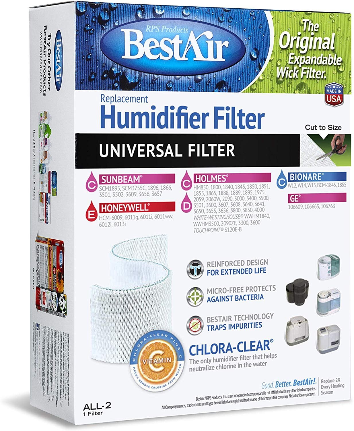BestAir® ALL-2 Extended Life Universal Humidifier Replacement Paper Wick for Many Models Wt: 0.5 lb
