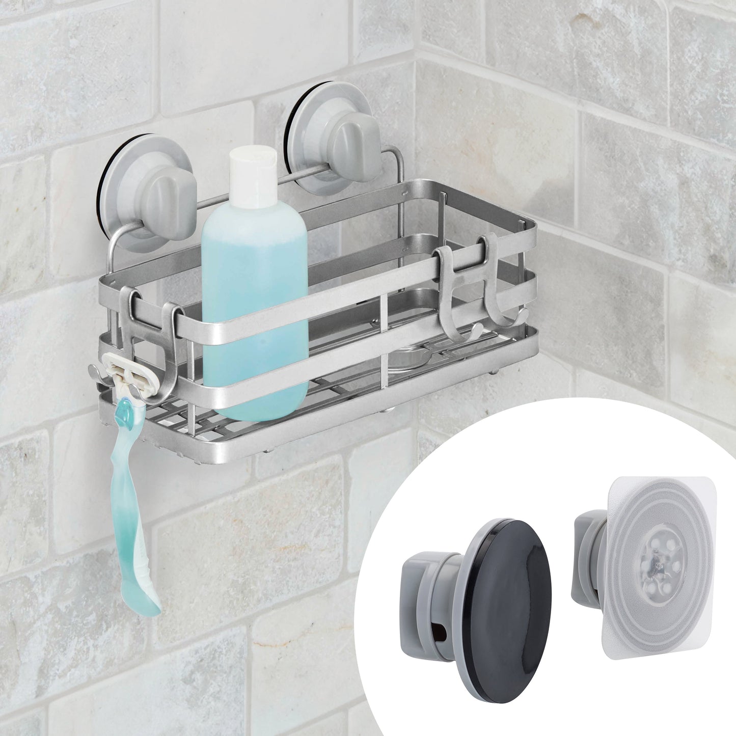 Better Homes & Gardens Adhesive or Suction Mount Shower Storage Basket, Satin Nickel