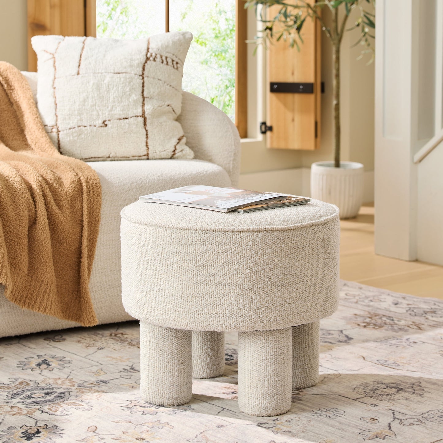 Better Homes & Gardens Adlin Ottoman, Bouclé Crema
