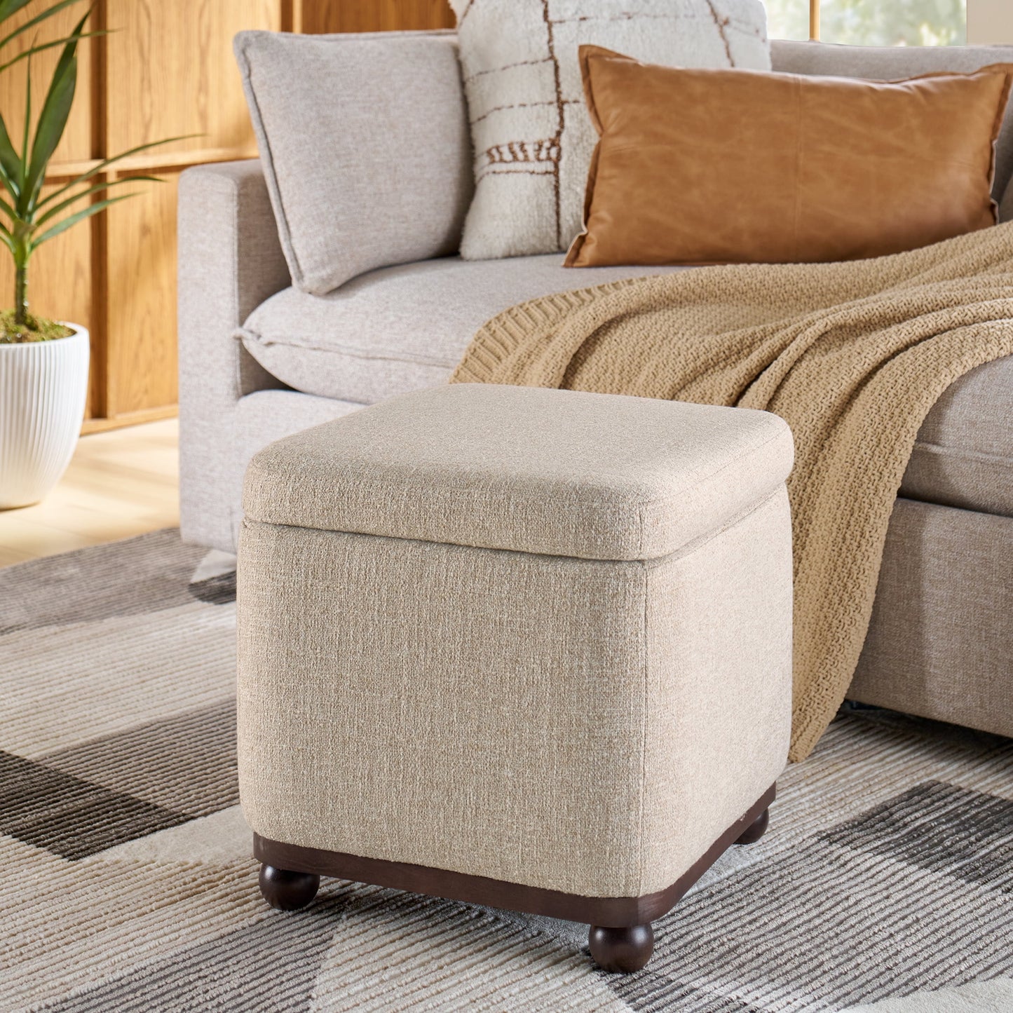 Better Homes & Gardens Ambrose Storage Ottoman, Heather Wheat