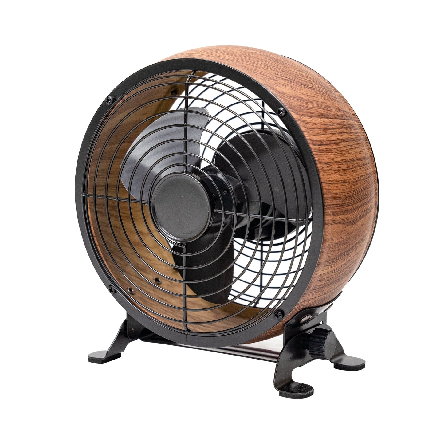 Better Homes & Gardens 5†Retro Small Fan with 3 Speed Settings, USB-C Plug, Adjustable Tilt, Vintage Fan for Home and Bedroom, Wood Grain
