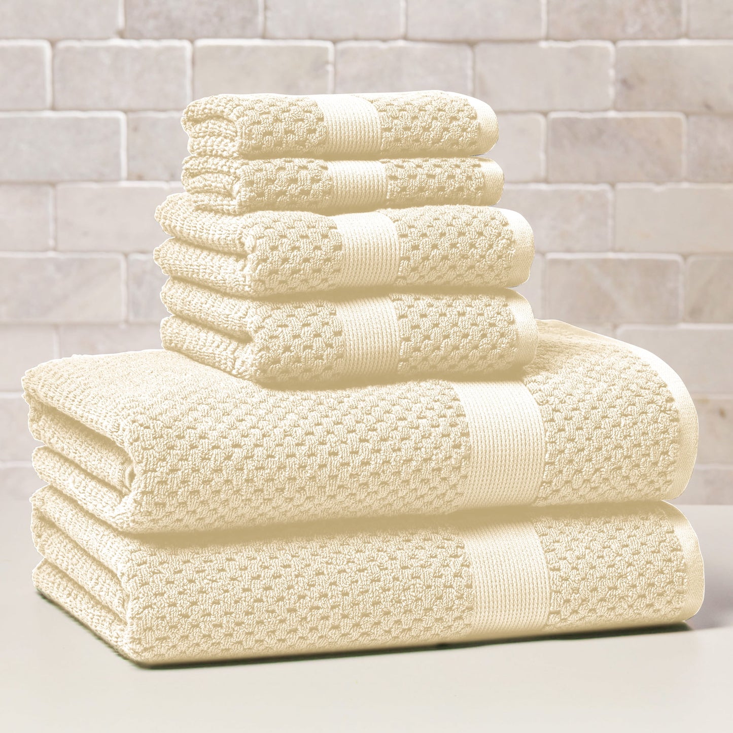 Better Homes & Gardens Signature Soft Cotton Popcorn Textured 6 Piece Bath Towel Set,Vanilla Dream