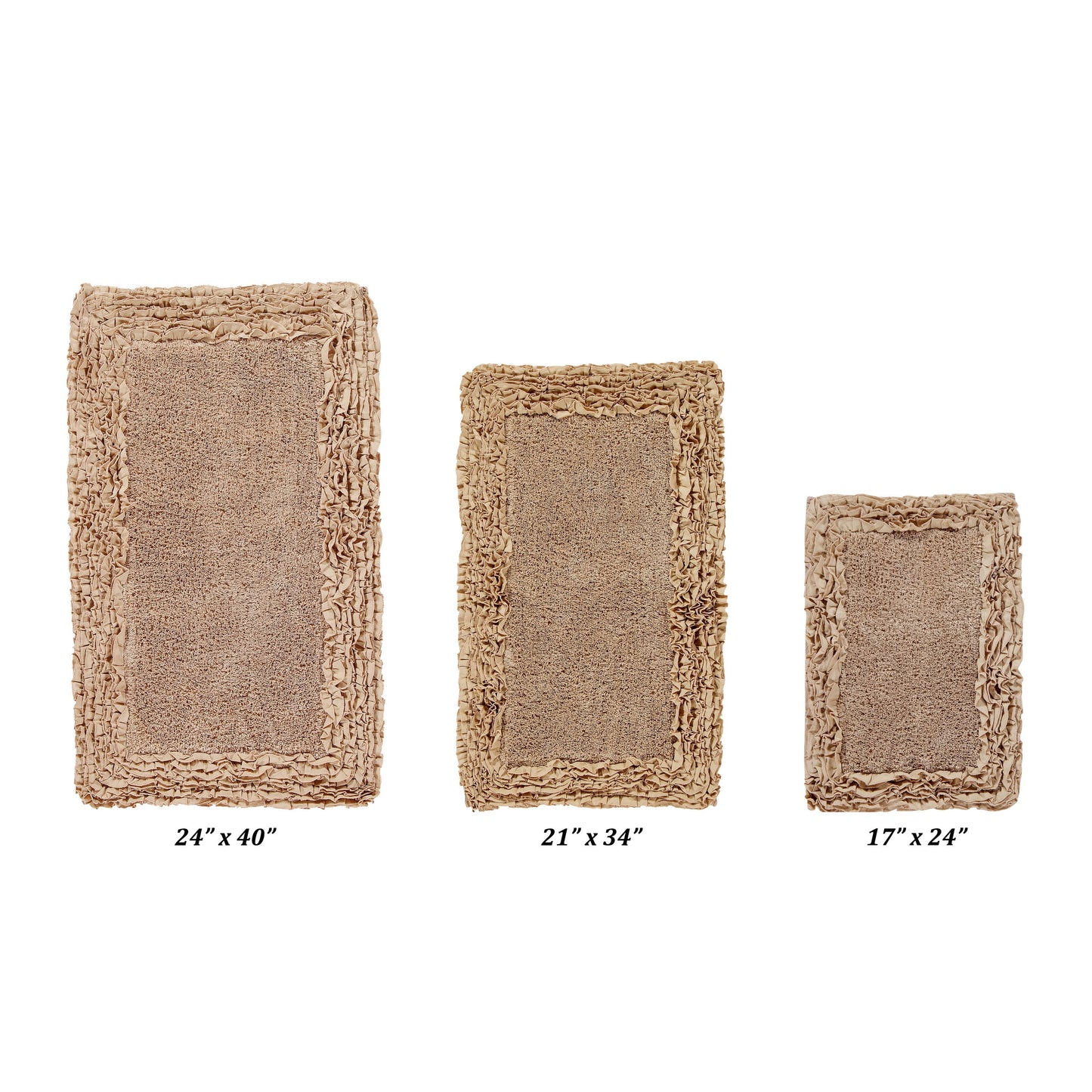 Better Trends 3 Piece Bathroom Rug Set 100% Cotton, Extra Soft, Water Absorbent & Non Slip Bath Mat, Ruffle Border, (Beige) Shaggy Border Collection