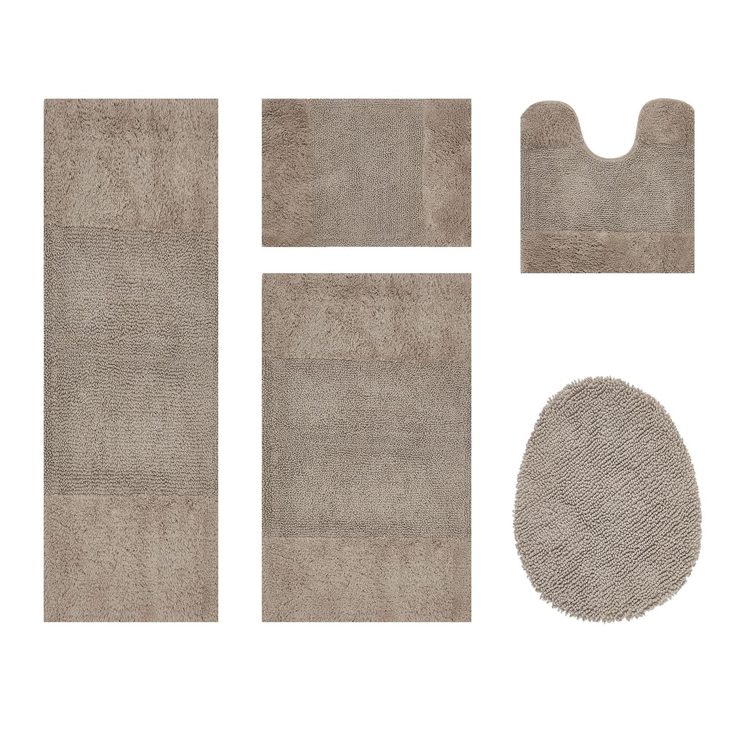 Better Trends 5 Piece Bathroom Rug Set, 100% Cotton, Extra Soft Tufted Bath Mat, Water Absorbent & Non Slip Bath Rug, (Beige) Granada Collection
