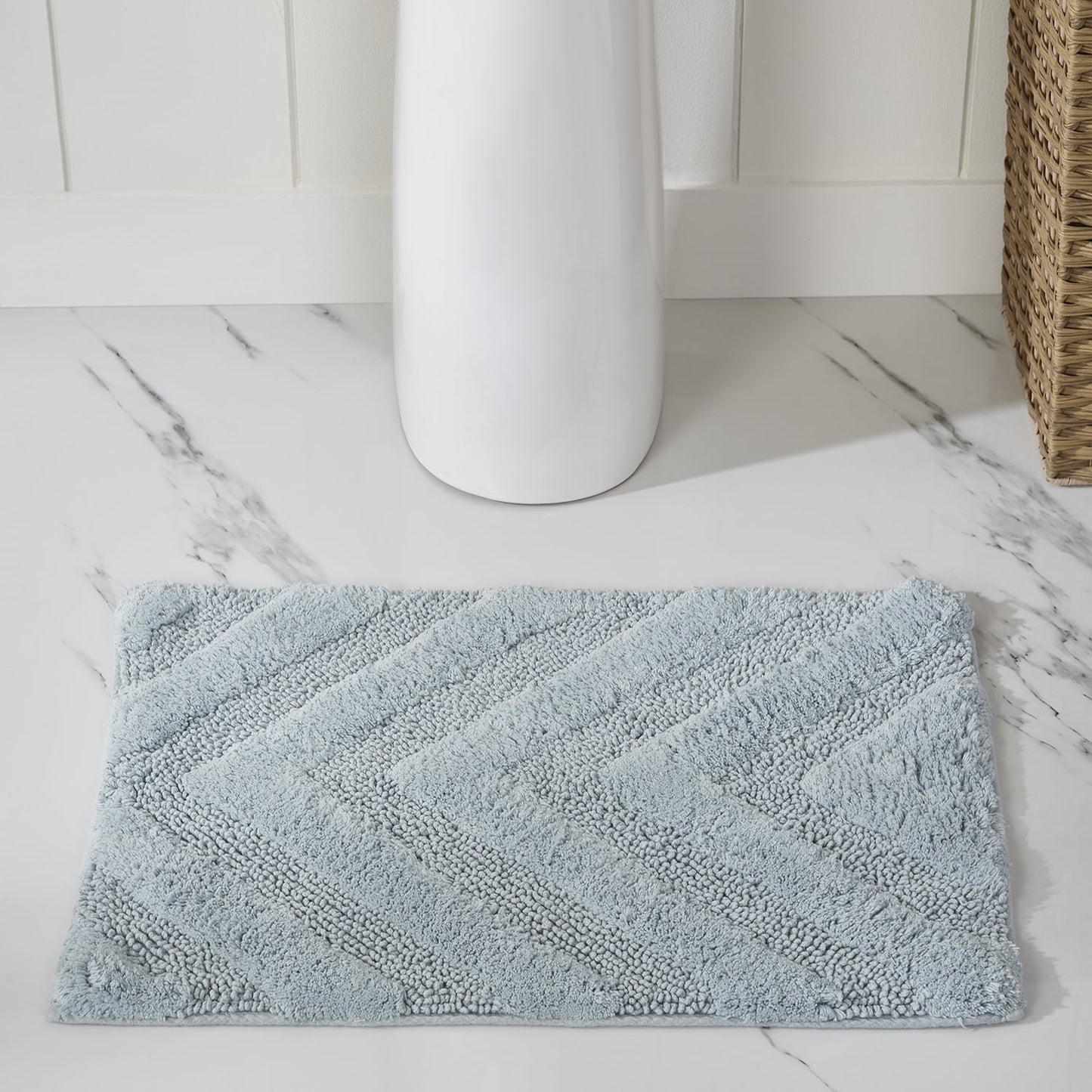 Better Trends 6 Piece Bathroom Rug Set 100% Cotton Extra Soft Tufted Bath Rug Water Absorbent Non-Slip Bath Mat Machine Washable (Blue) Hugo Collection