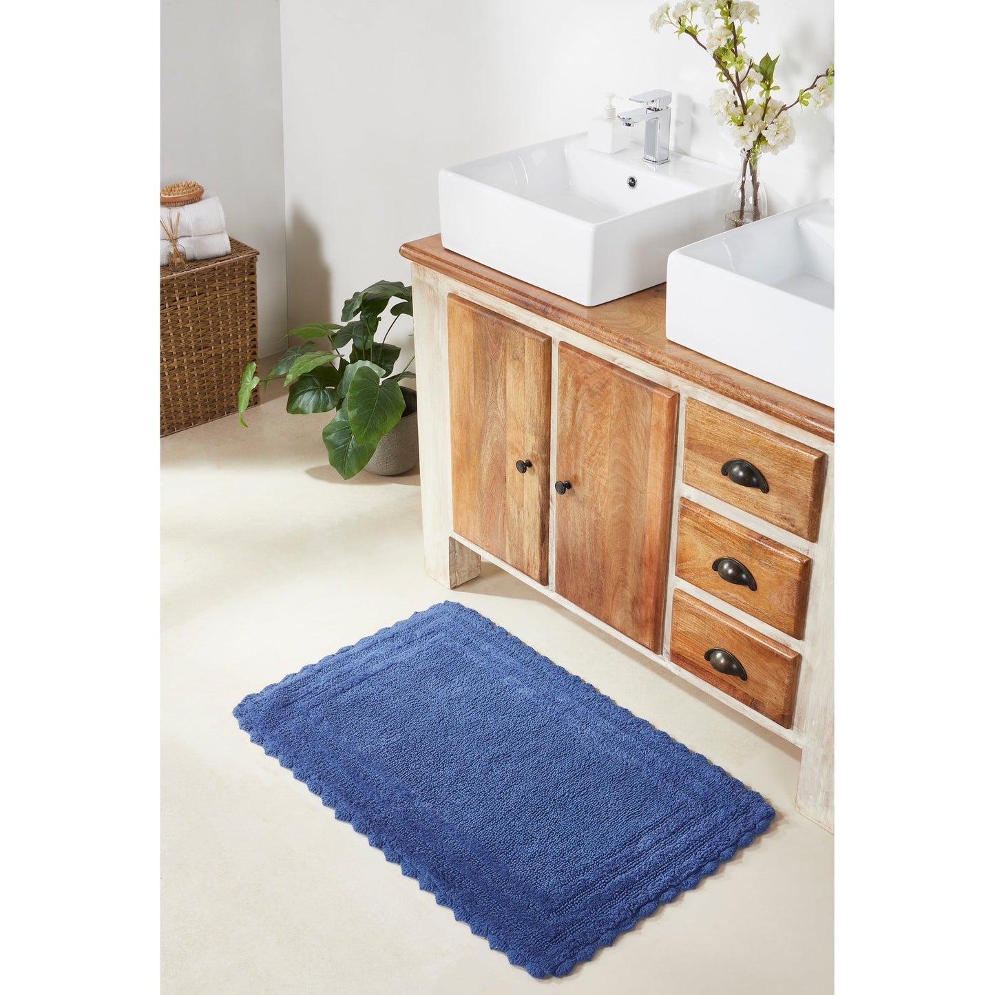 Better Trends 17" x 24" Bathroom Rug – 100% Cotton, Extra Soft Tufted Reversible Bath Mat, Water-Absorbent, Machine Washable (Blue) Lilly Crochet Collection