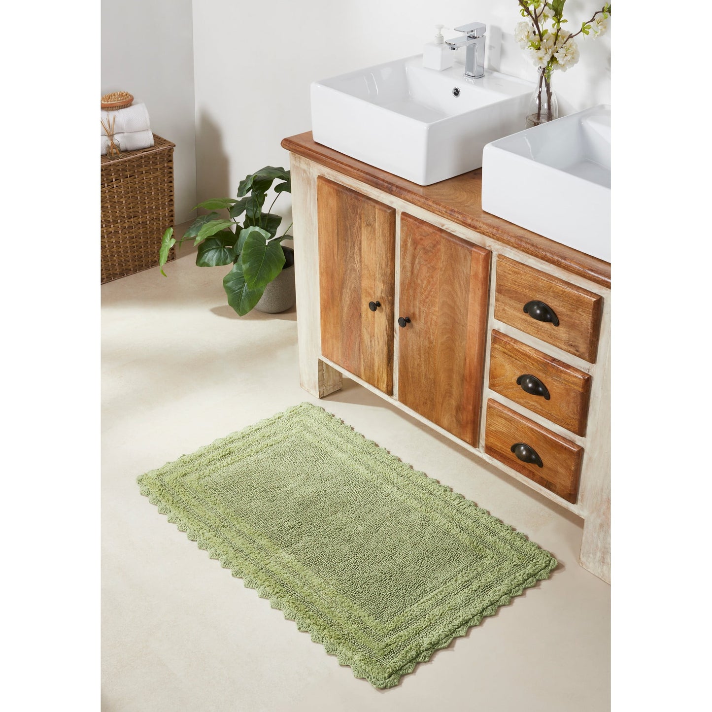 Better Trends 24" x 40" Bathroom Rug – 100% Cotton, Extra Soft Tufted Reversible Bath Mat, Water-Absorbent, Machine Washable (Sage) Lilly Crochet Collection