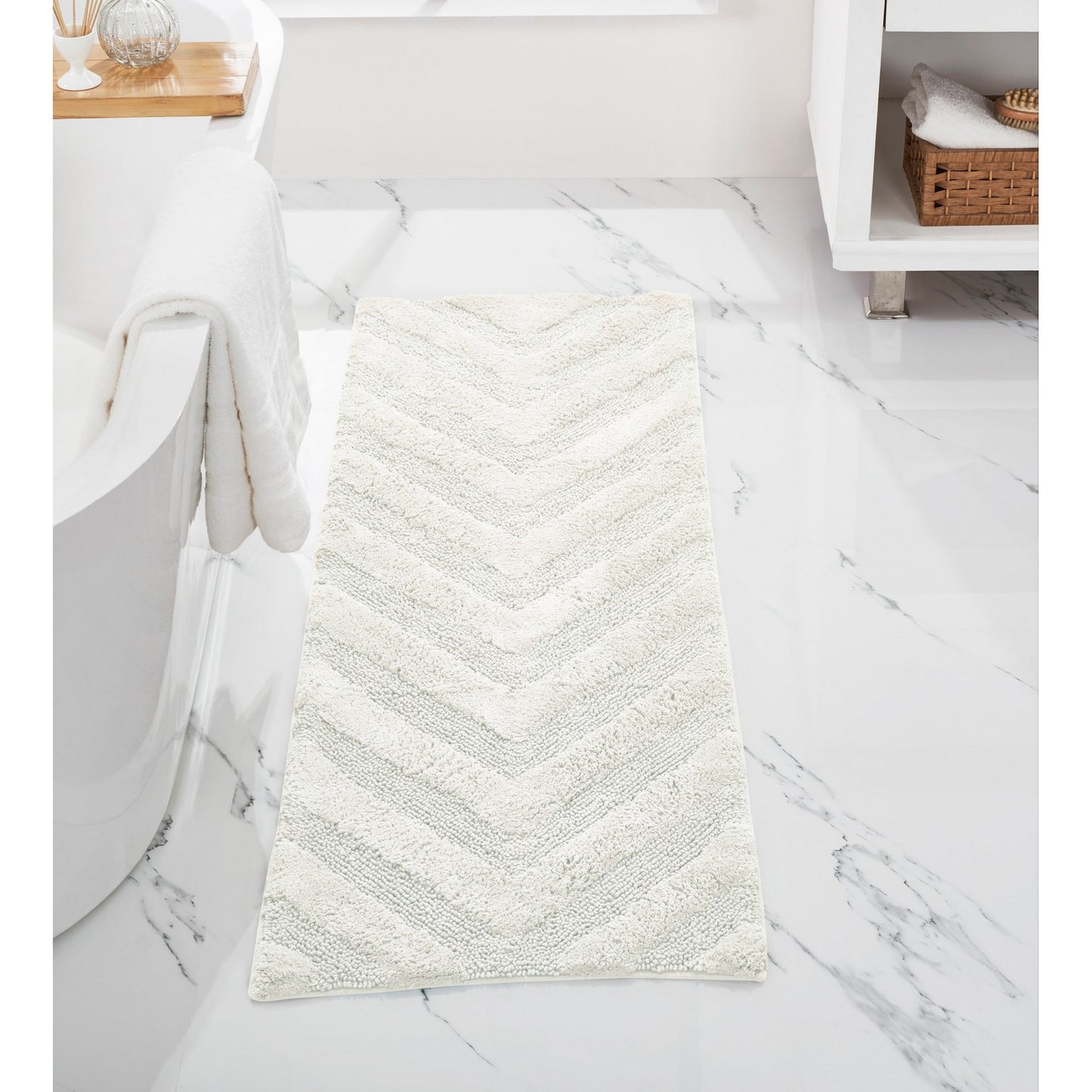 Better Trends Tapete de Baño Tipo Pasillo Largo Extra Suave Antideslizante Tapete de Baño Absorbente de Agua 100% Algodón Tapete Lavable 20" x 60" Marfil Hugo Collection