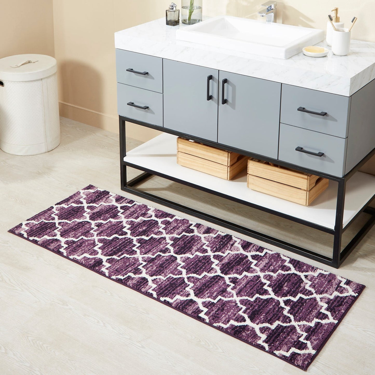 Better Trends Tapete Pasillera para Baño de 20" x 60", 100% Algodón, Suave, Absorbente de Agua, Tapete de Baño Largo Antideslizante, Lavable a Máquina, Tapetes para Baño, Tocador, Bañera – Colección Savio - Morado