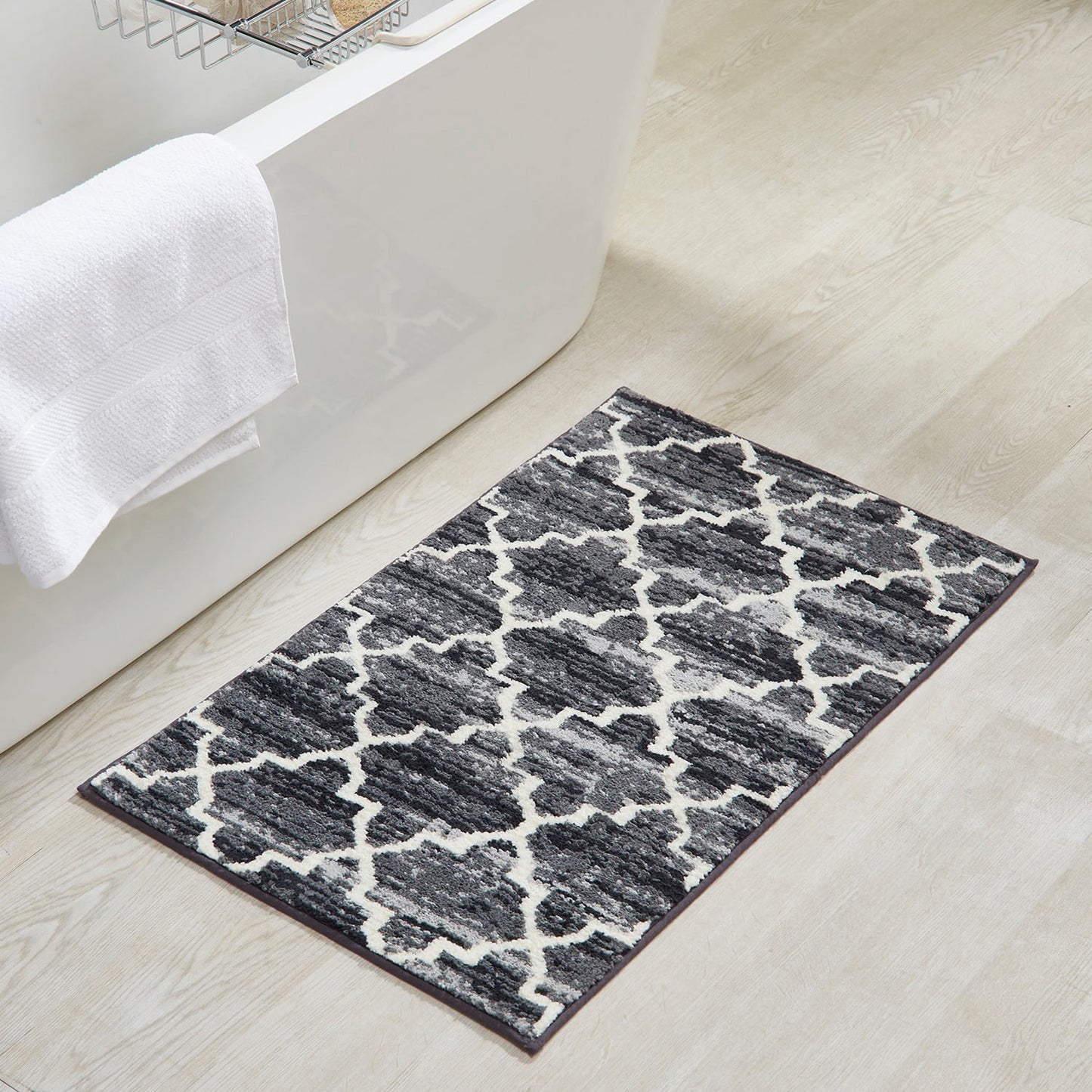 Better Trends 21" x 34" Rectangle Bathroom Rug, 100% Cotton, Soft, Water Absorbent, Non-Slip Bath Mat, Machine Washable, Rugs for Bathroom, Shower, Tub – Savio Collection - Gray