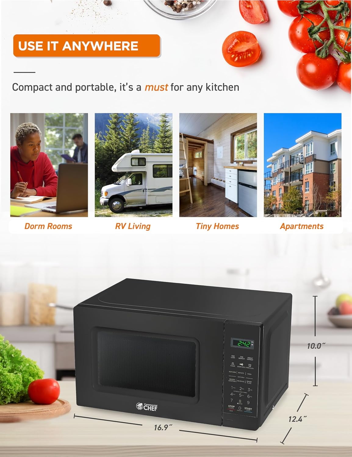 Black 0. Cu Ft 700W Microwave with 10 Power Levels, Digital Display, Safety Lock, Push Button Programmable